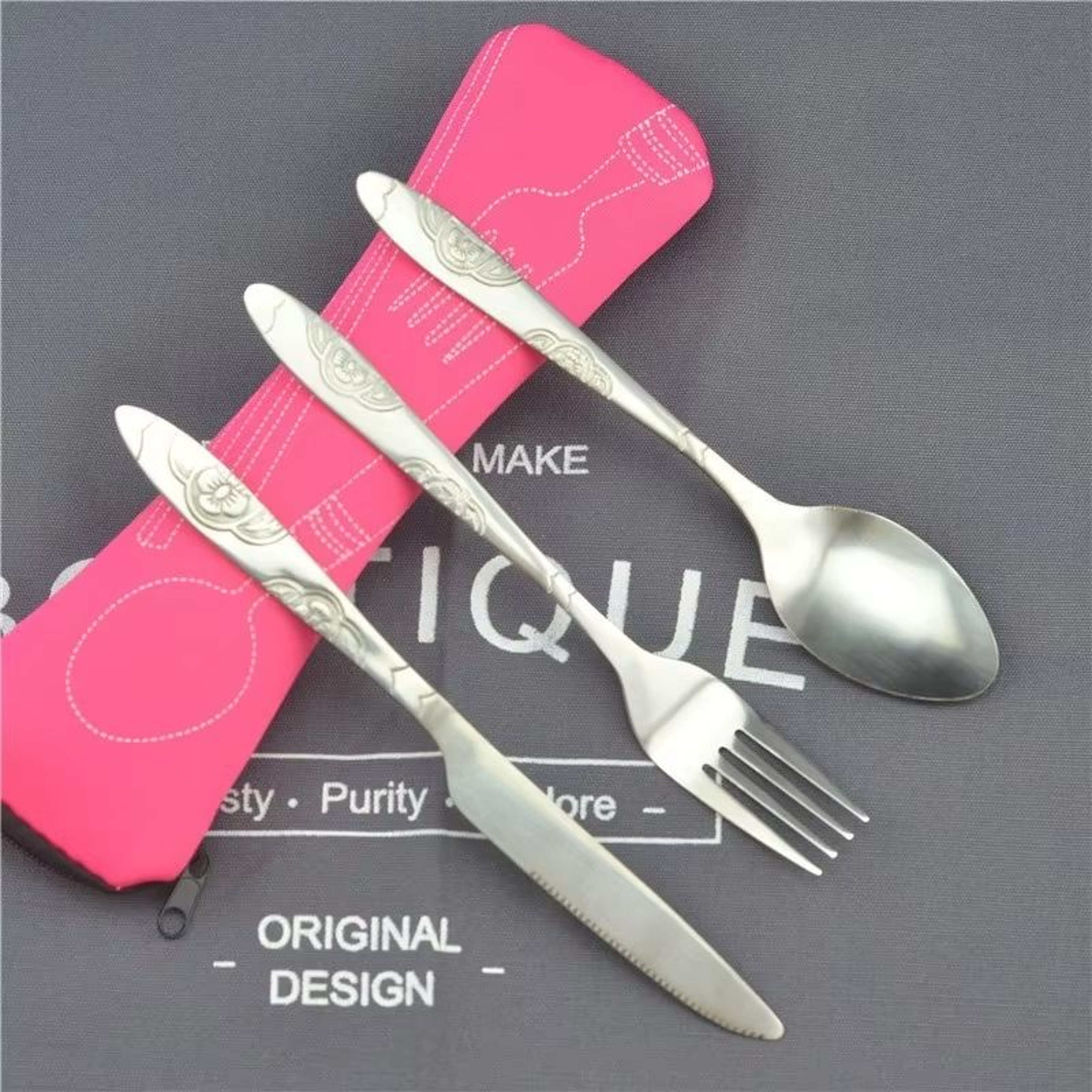Portable Picnic Cutlery Set With Washable Tableware And Zipper Travel Case 8
