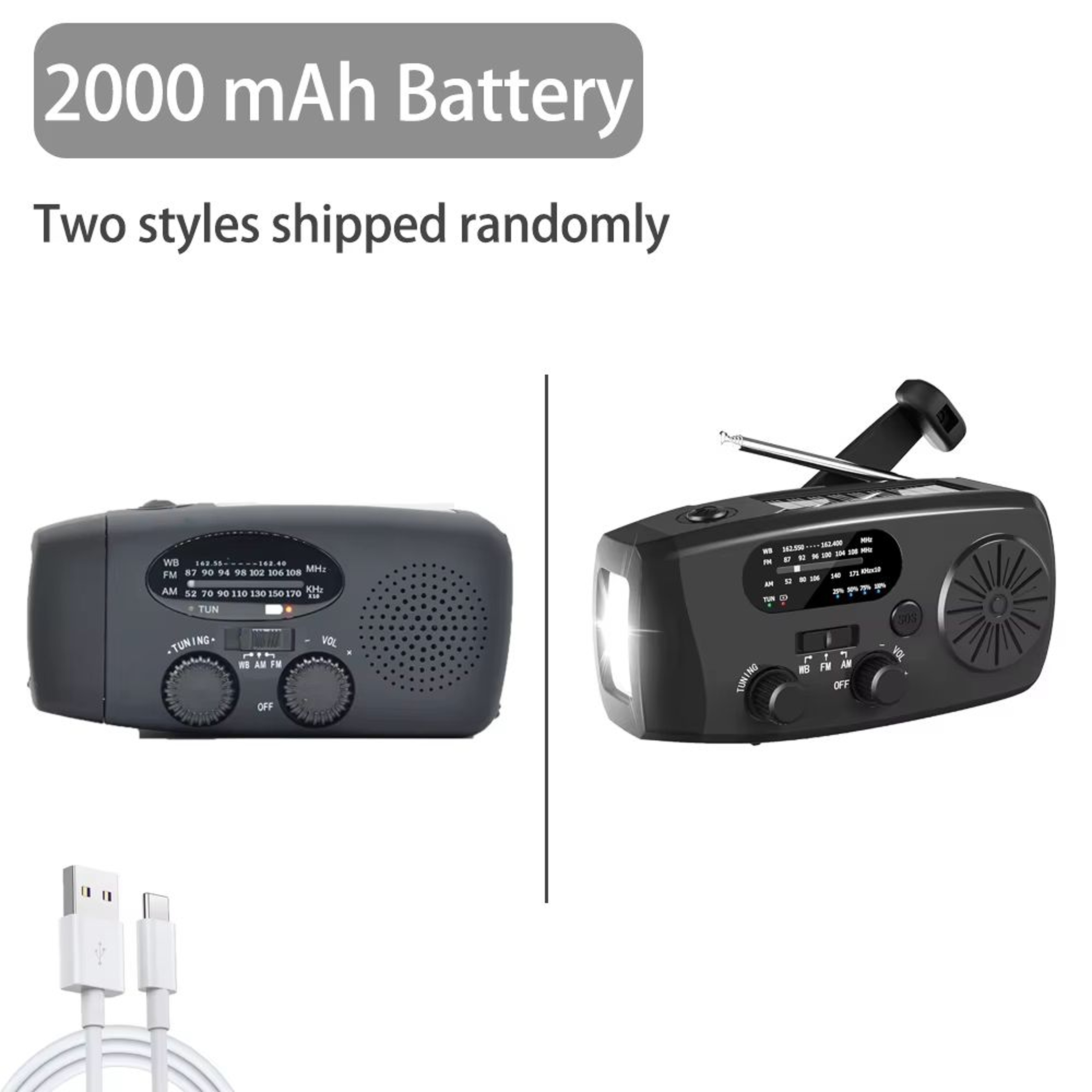 2000mAh Solar Emergency Radio Flashlight For Camping And Power Outages 7