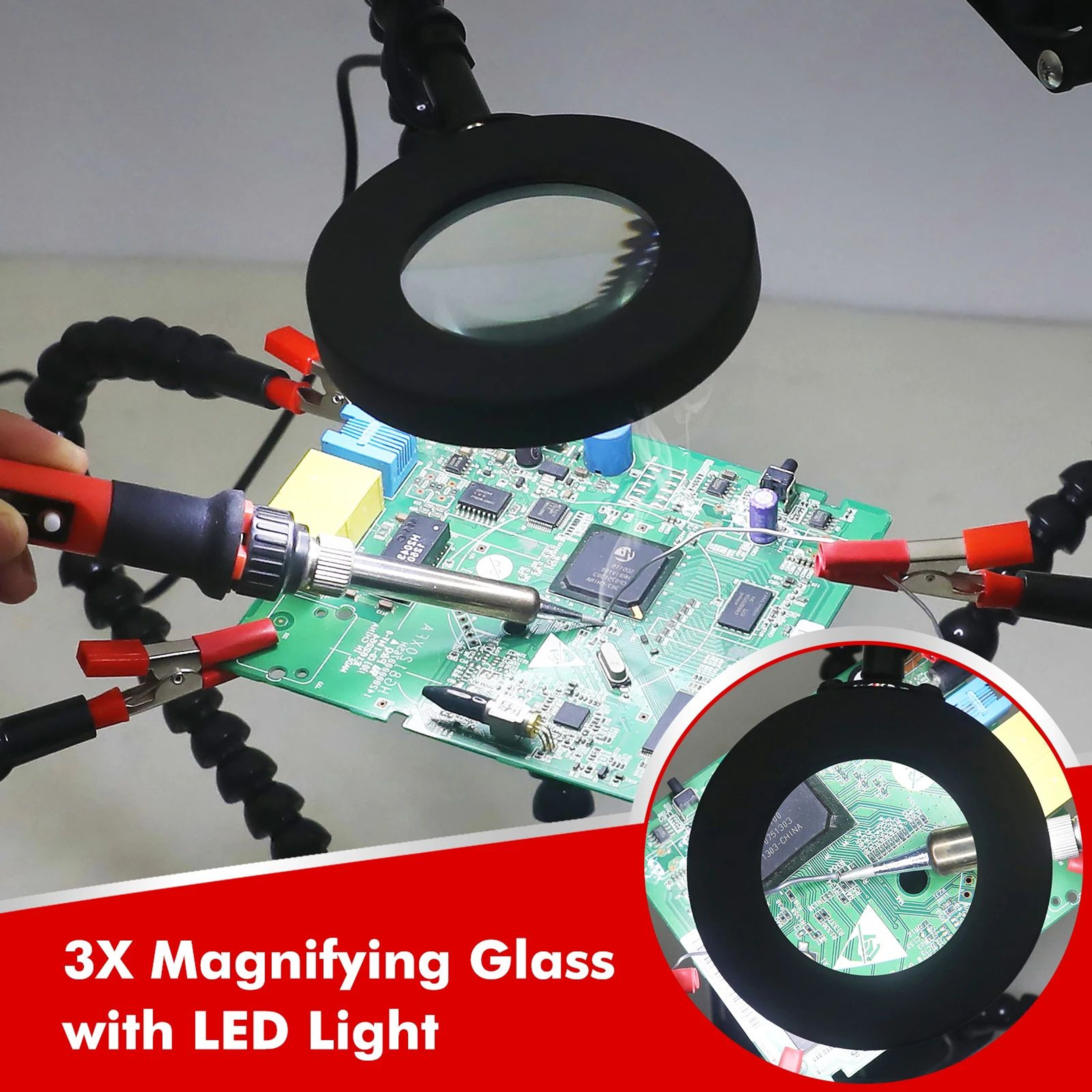 Toolour Soldering Helping Hands With 3X LED Magnifier And USB Smoke Extractor Fan 3