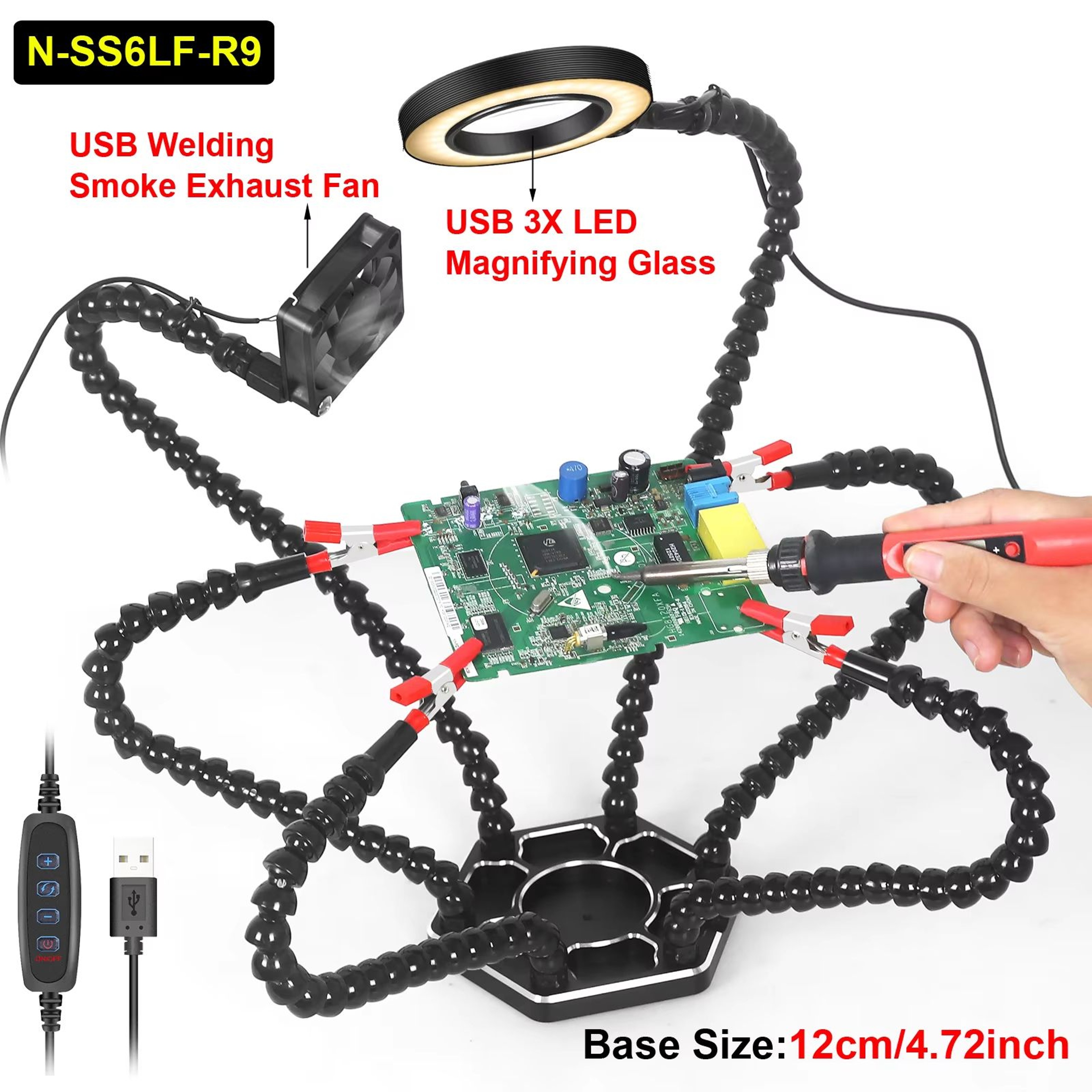 Toolour Soldering Helping Hands With 3X LED Magnifier And USB Smoke Extractor Fan 12