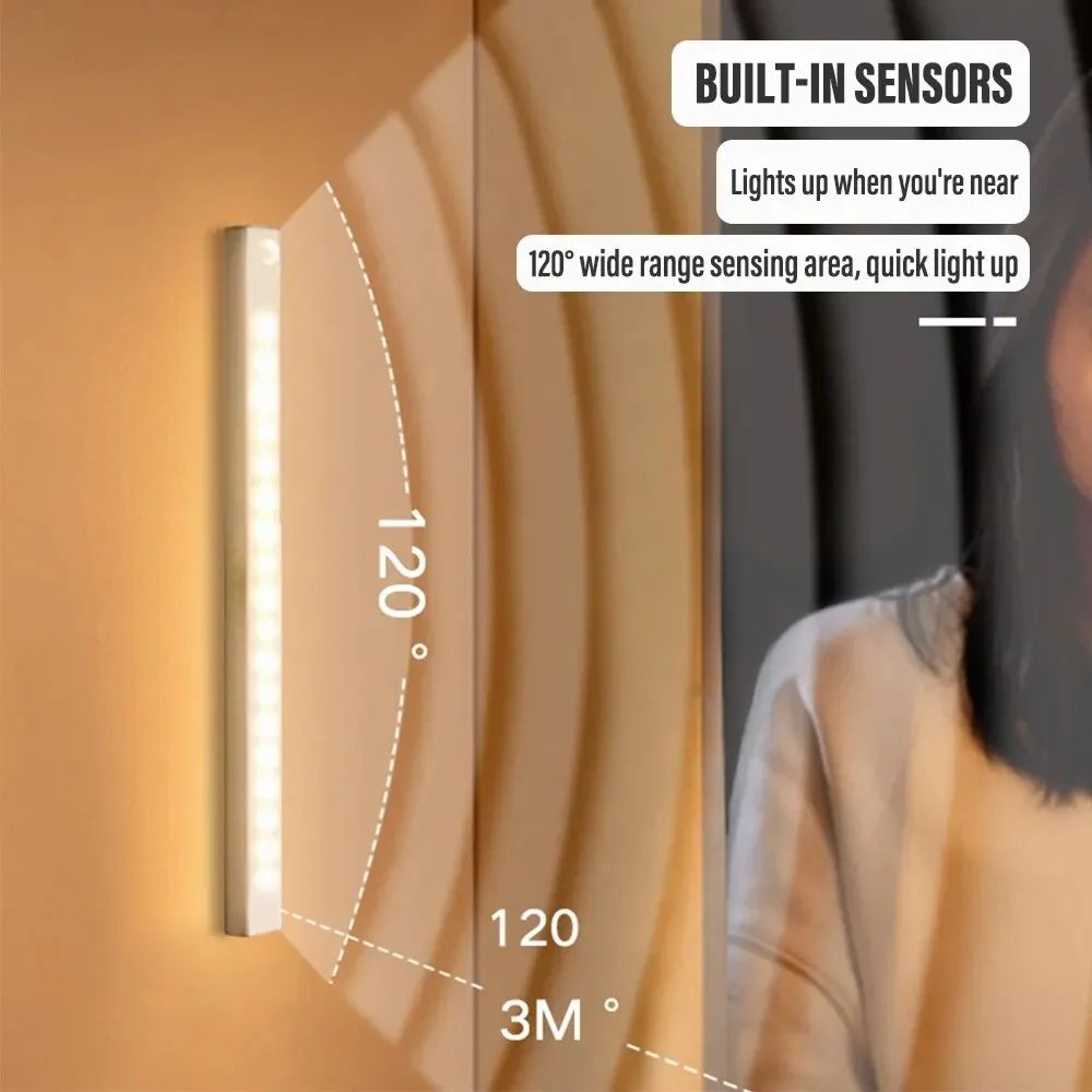 USB Rechargeable Motion Sensor LED Night Light For Cabinet Wardrobe Stair Kitchen 1