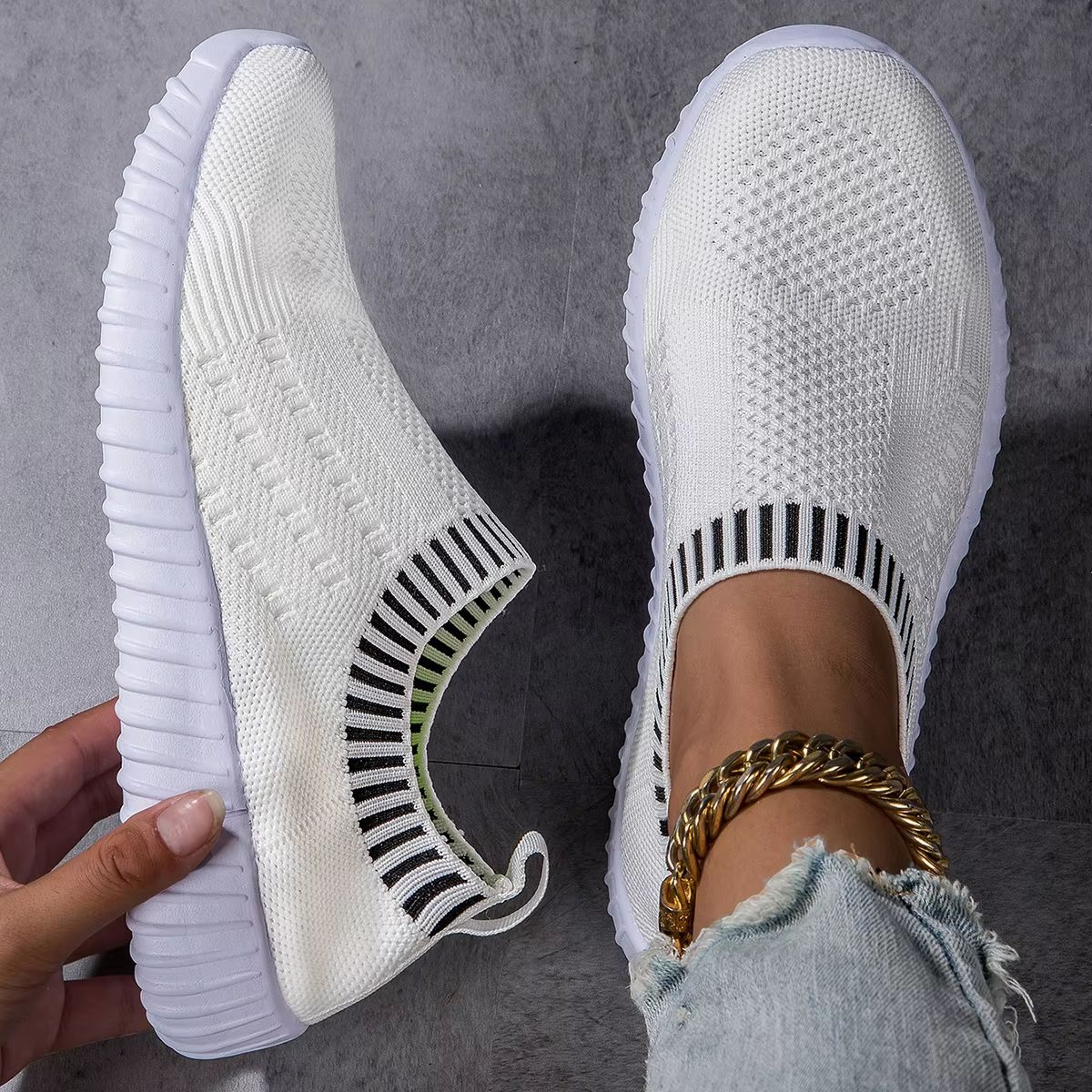 Womens Breathable Knit Sneakers Lightweight Mesh Casual Lace Up Shoes 10