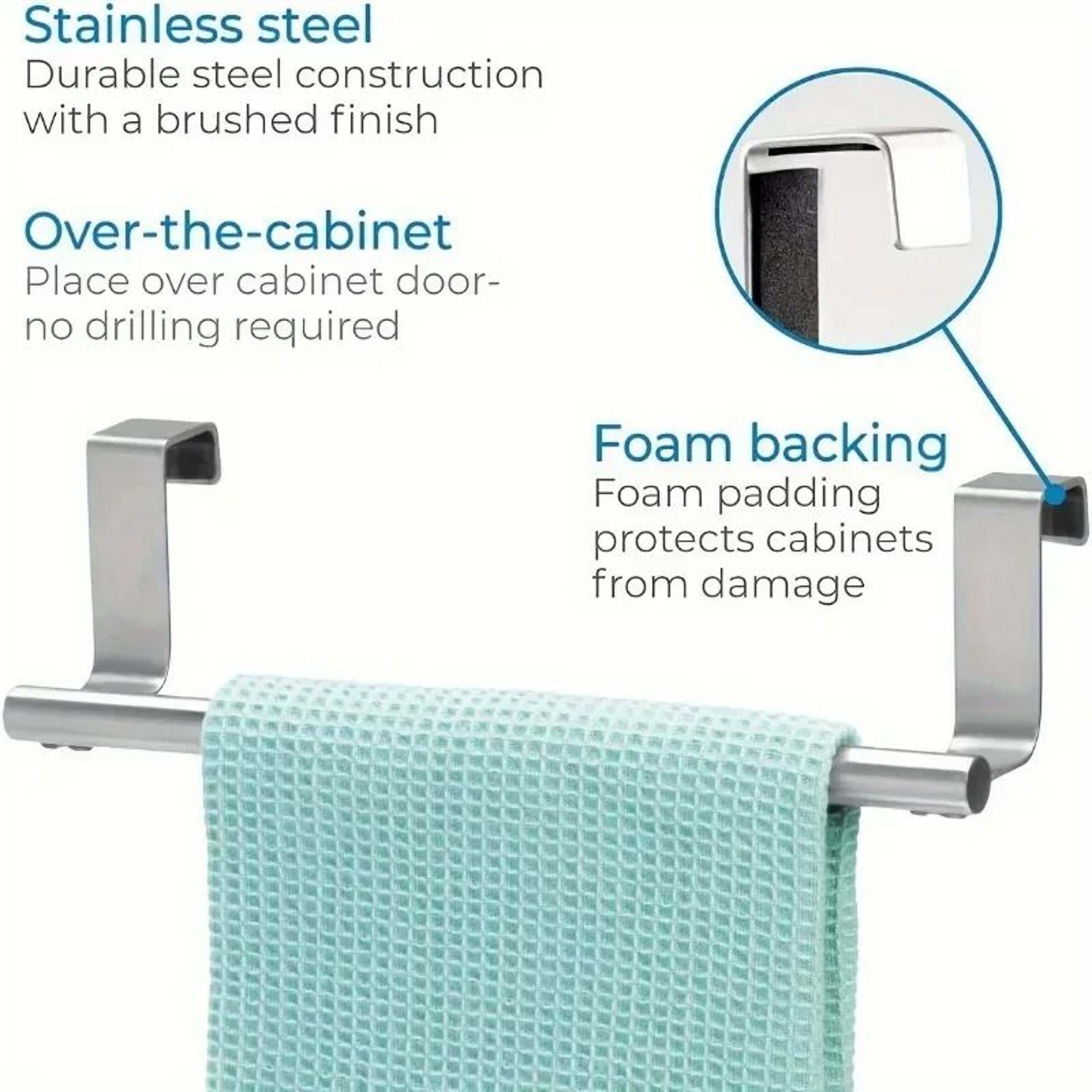 Stainless Steel OverDoor Towel Rack NoDrill Hanging Bar For Bathroom And Kitchen 5