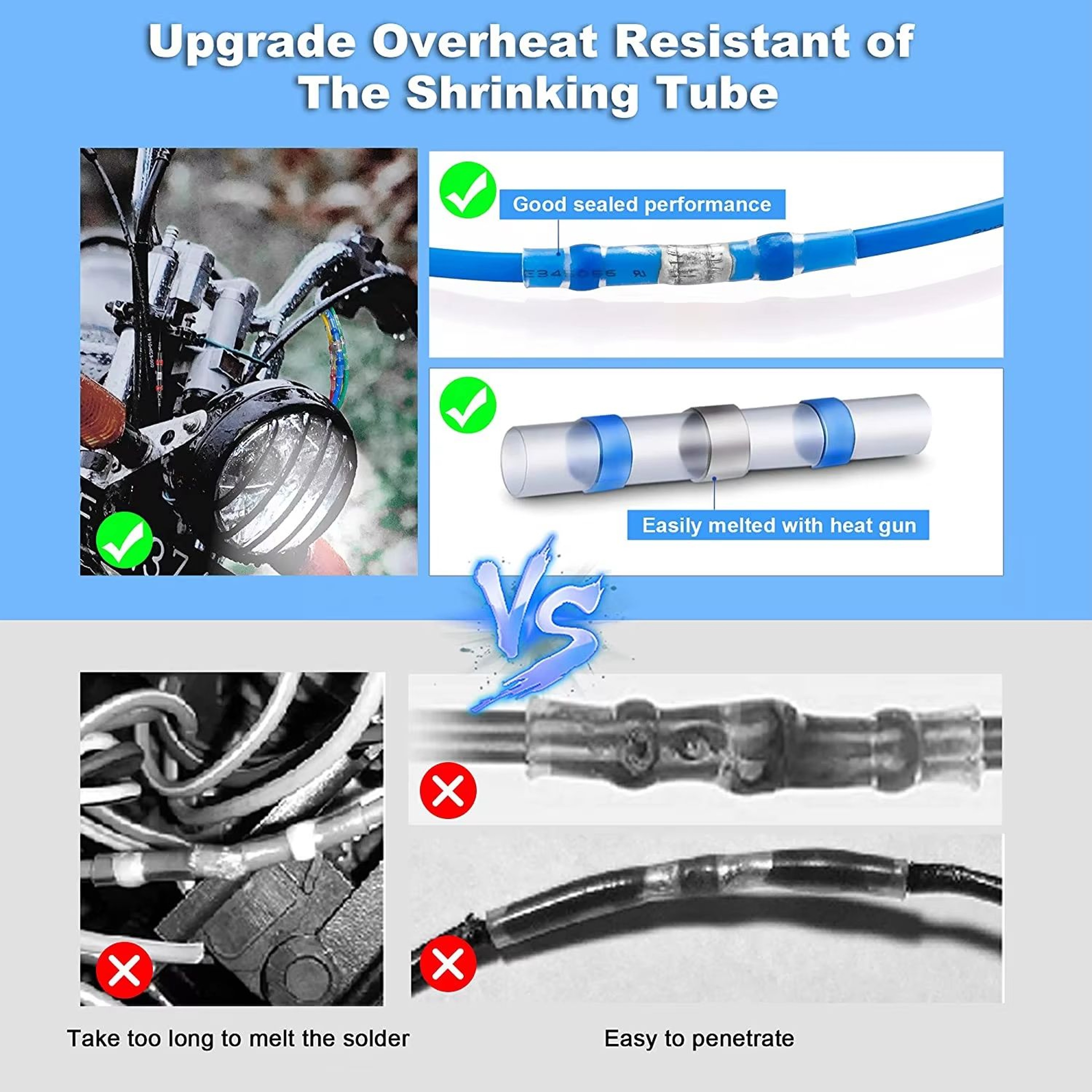WOZOBUY Waterproof HeatShrink Wire Connectors SST21 AWG 2218 SolderSeal Butt Splice Terminals 2