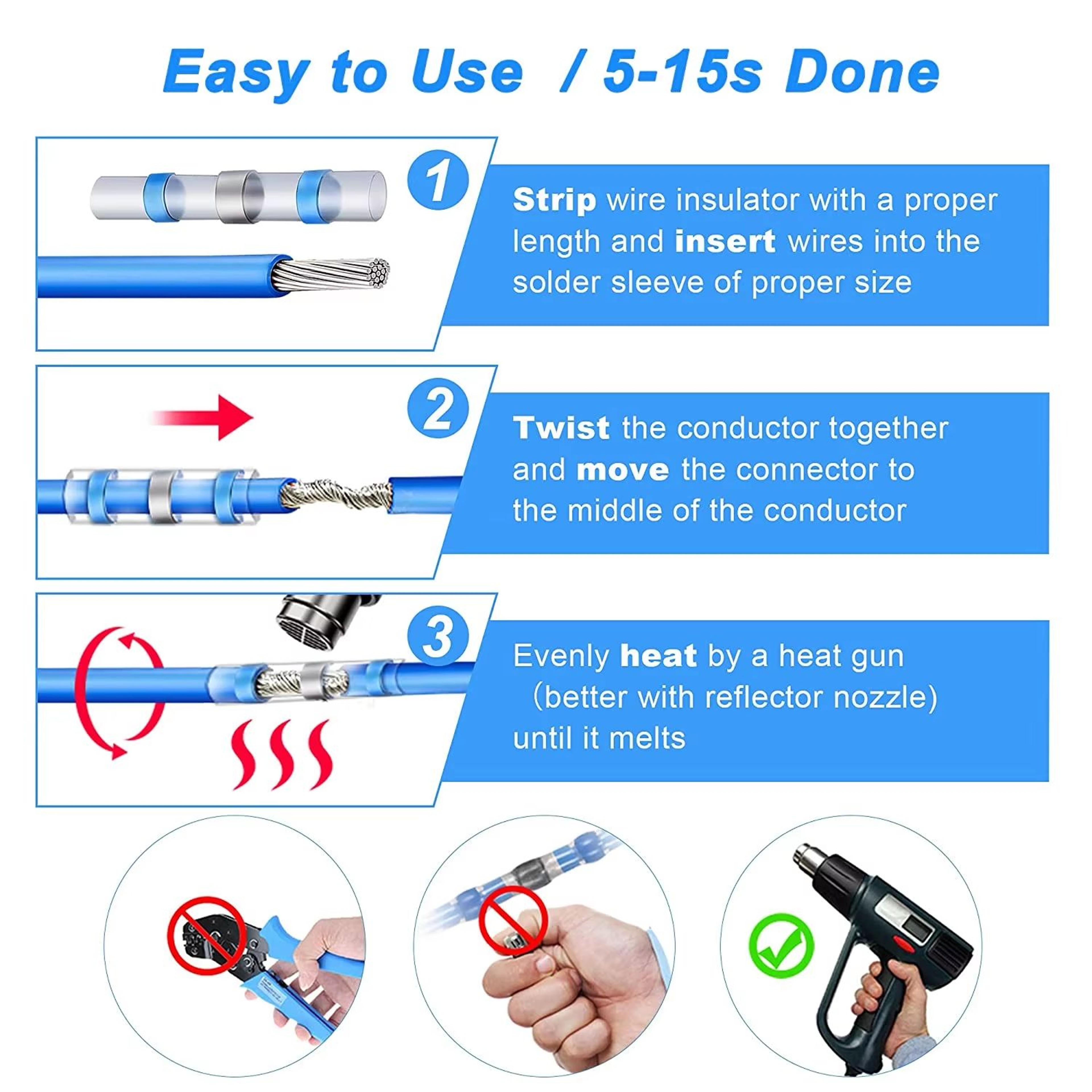 WOZOBUY Waterproof HeatShrink Wire Connectors SST21 AWG 2218 SolderSeal Butt Splice Terminals 5