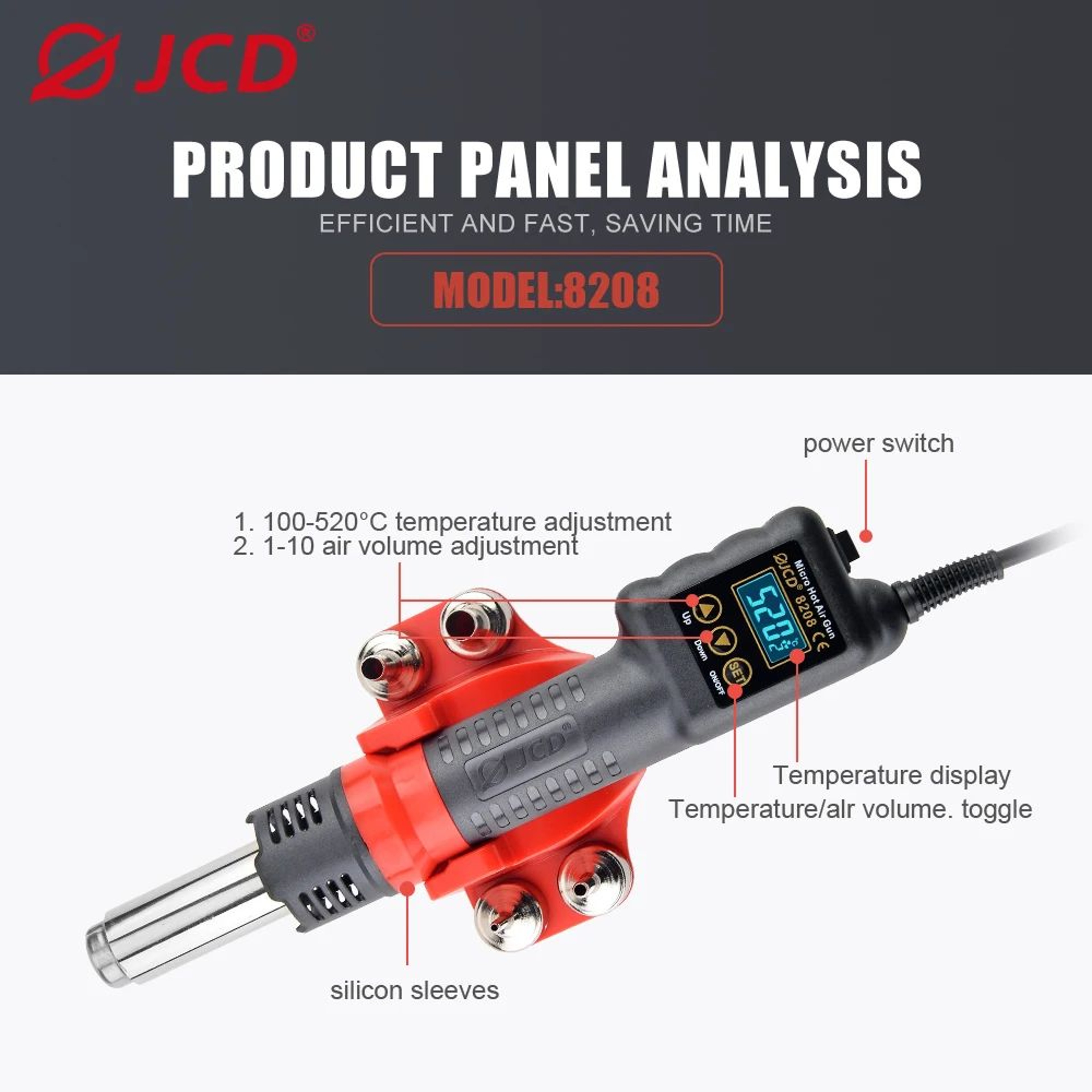 JCD 8208 750W Micro Hot Air Rework Station With LCD Display 10