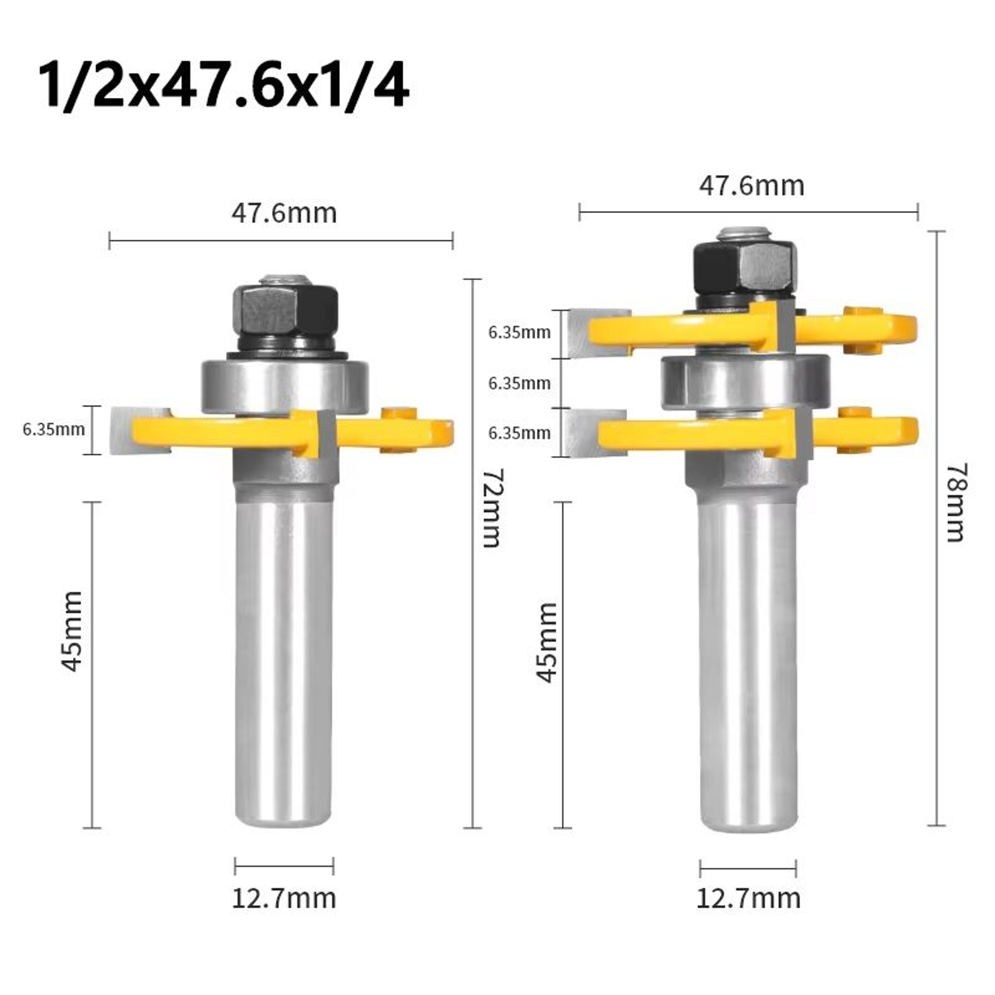 2Pcs 178in Cove Router Bit Set Woodworking Cutter For TG Assembly Face Milling 10