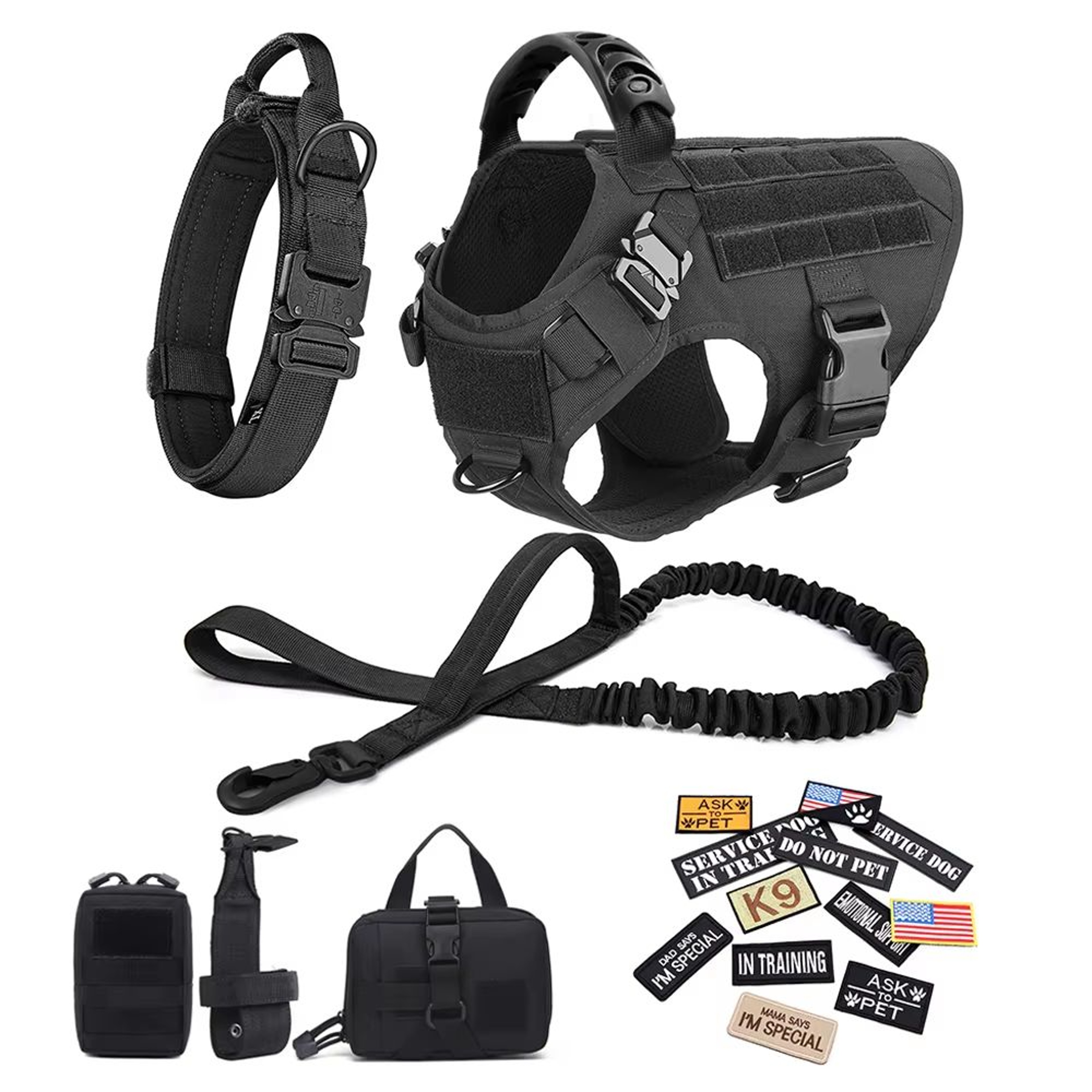 Military Tactical Dog Harness Collar Leash And Patches Set For Large Dogs 0