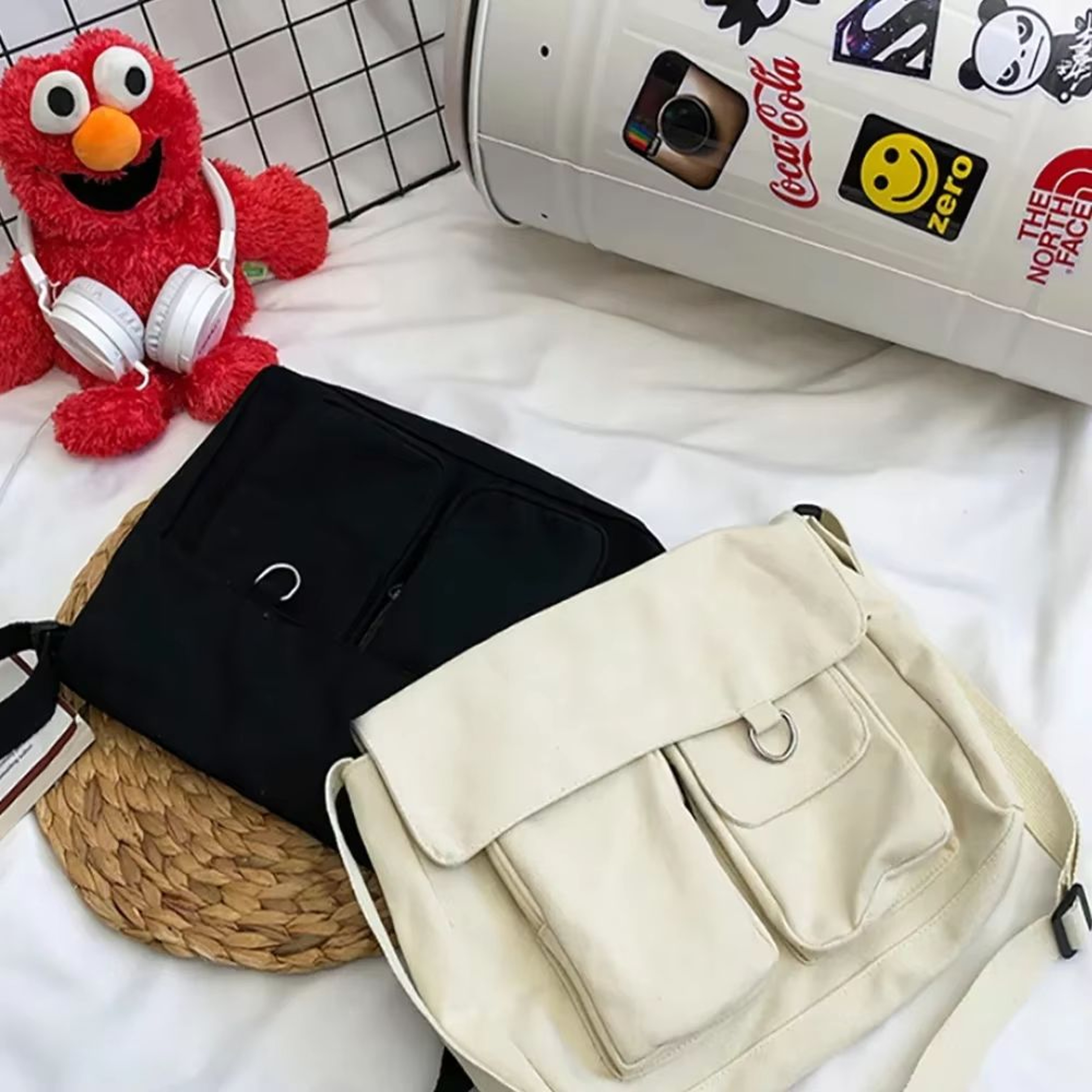 Large Capacity Canvas Crossbody Bag For Women Solid Color Shoulder Bag 5