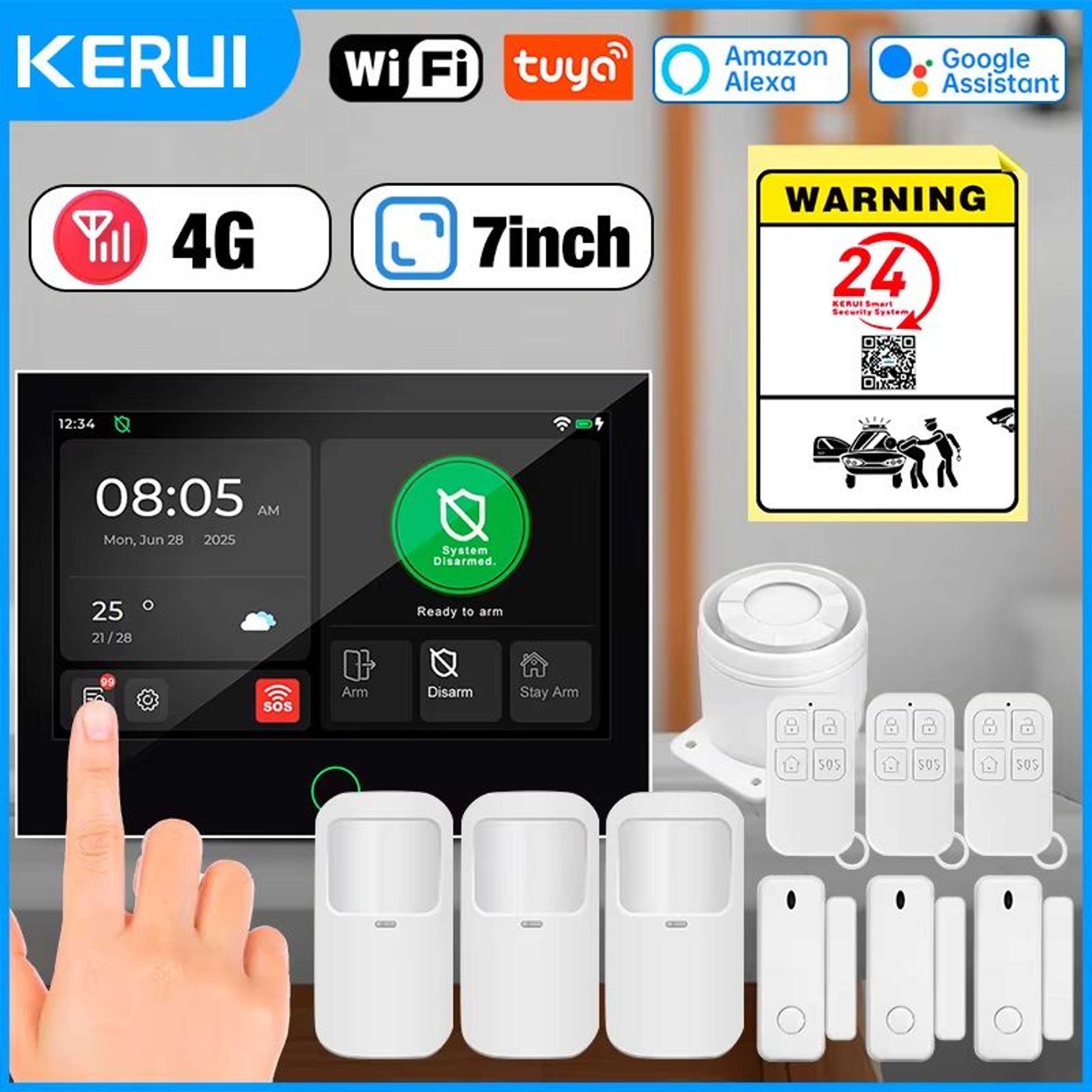 KERUI 4G  WiFi Smart Home Alarm System With 7Inch IPS Touch Screen Panel 0