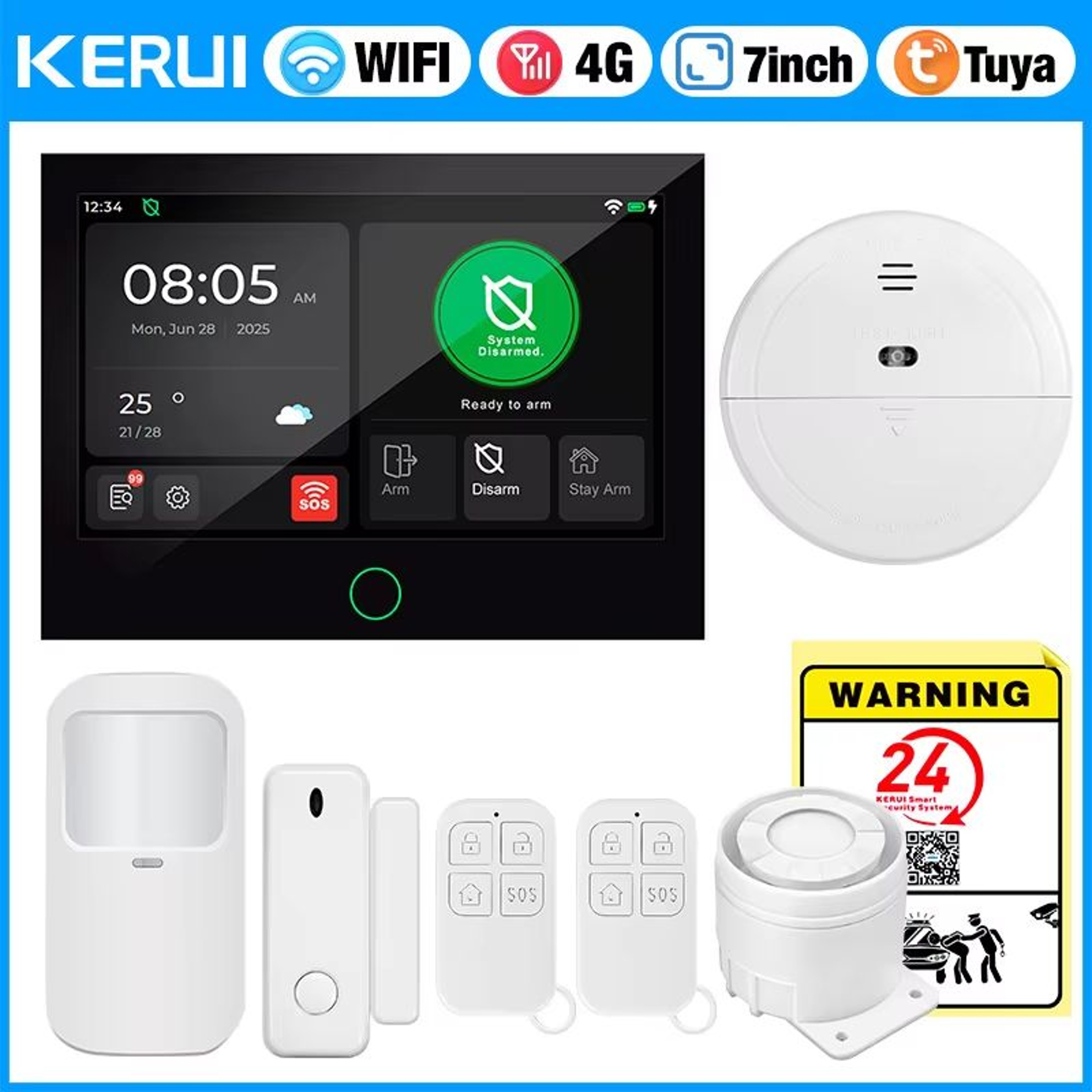 KERUI 4G  WiFi Smart Home Alarm System With 7Inch IPS Touch Screen Panel 6
