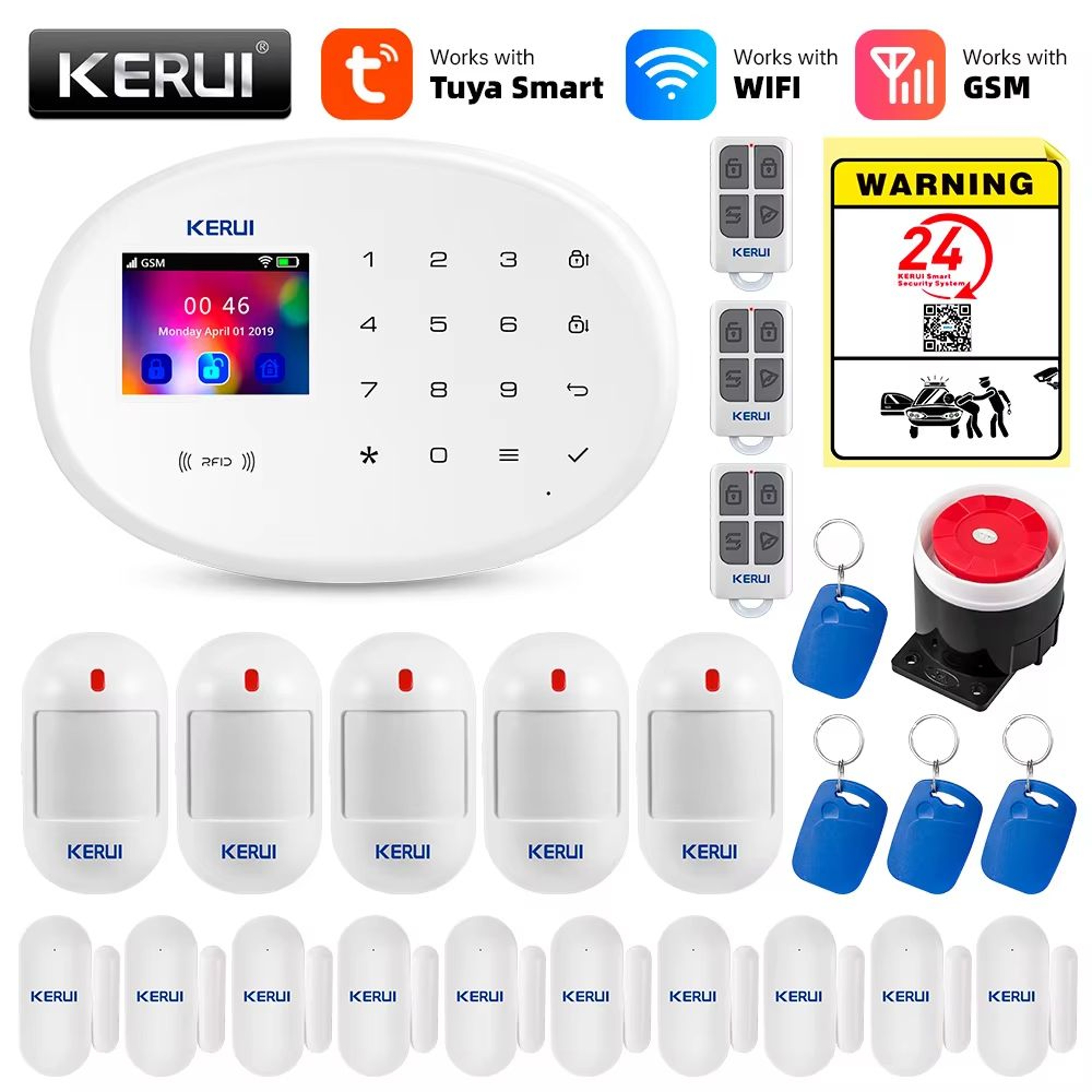 Tuya Smart 43Inch WiFi  GSM Home Security Alarm System With Temperature Display 11