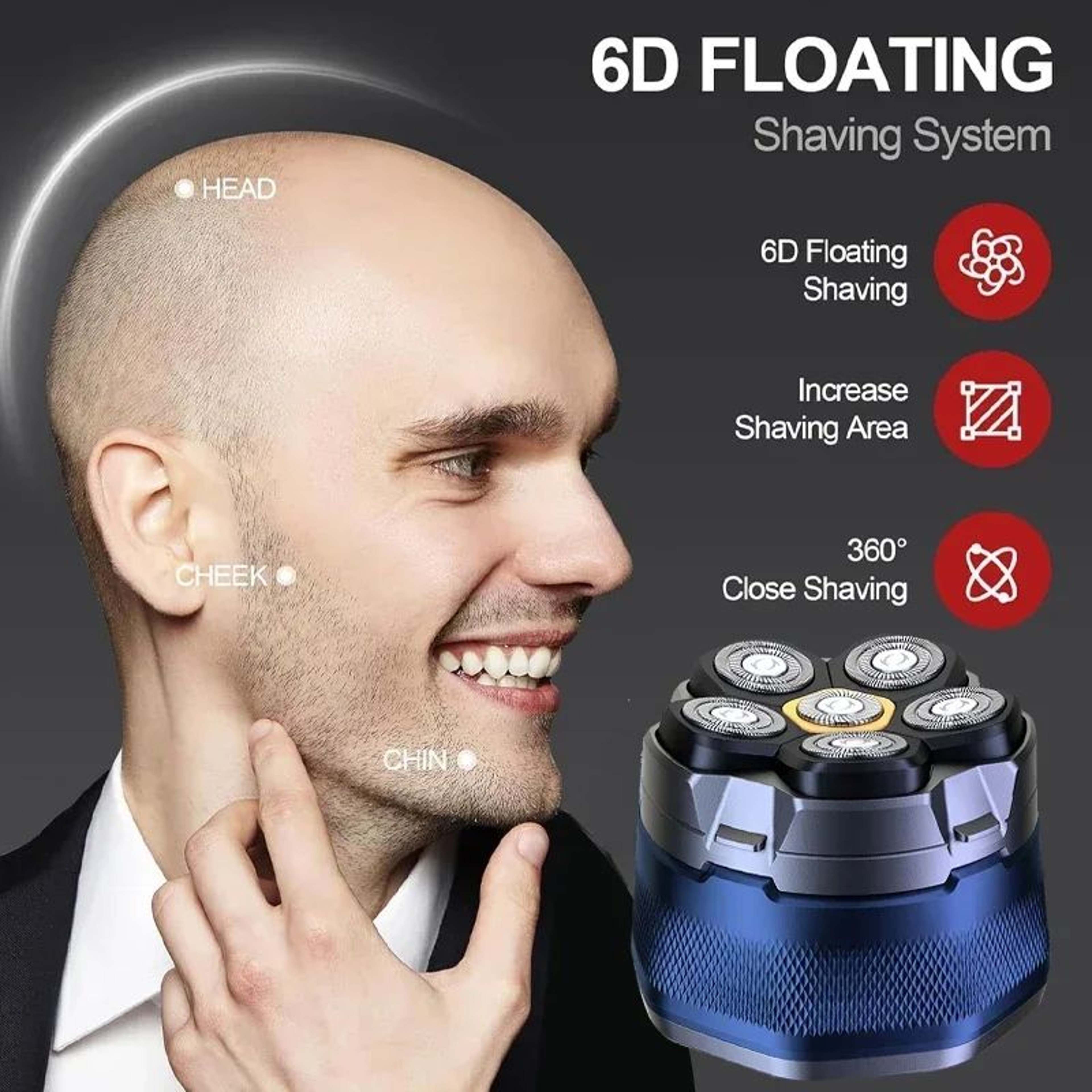TINSOL Titanium Electric Head Shaver For Bald Men With 6D Magnetic Razor 3