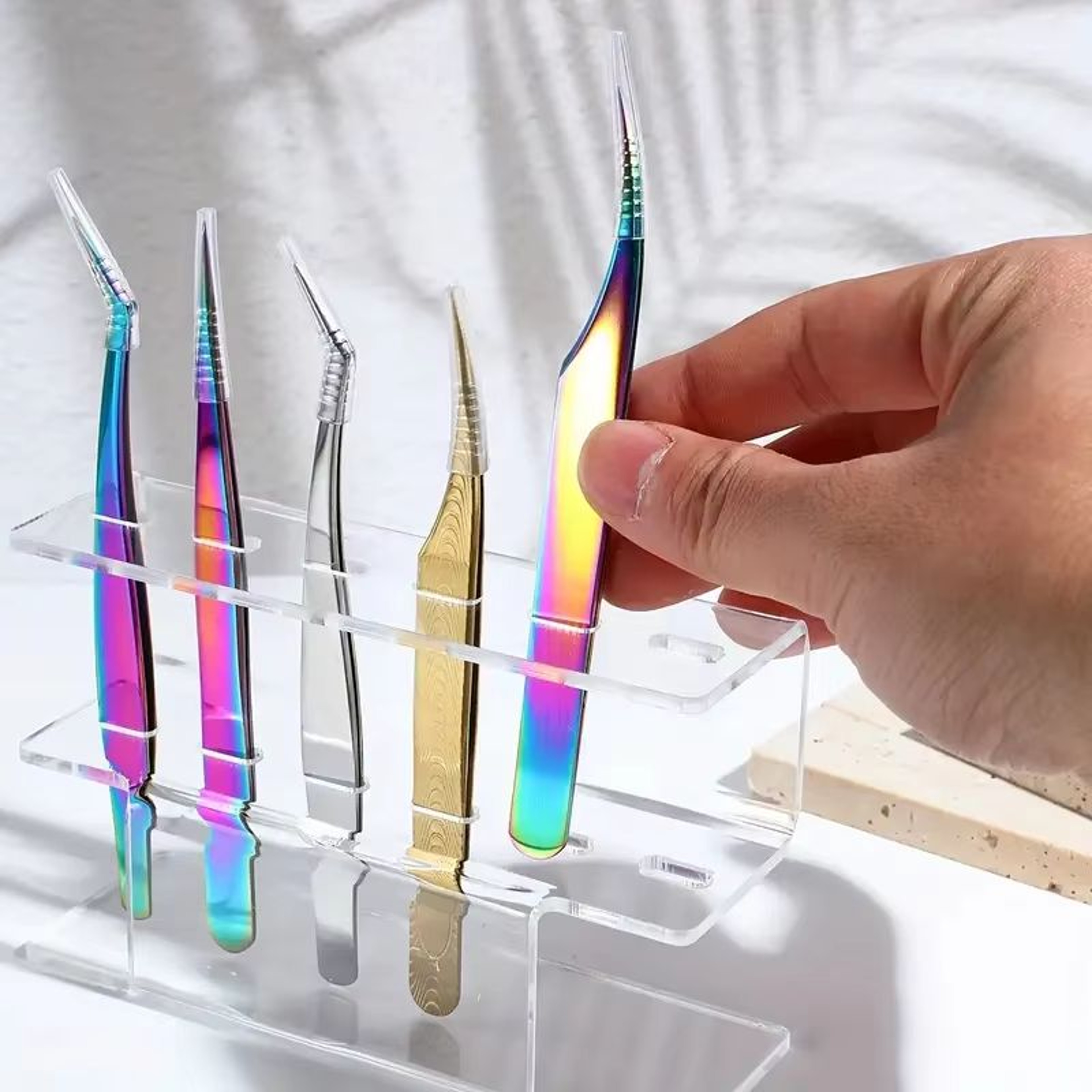 TINSOL 6Hole Acrylic Tweezer Storage Rack Professional Eyelash Extension Display Stand 4