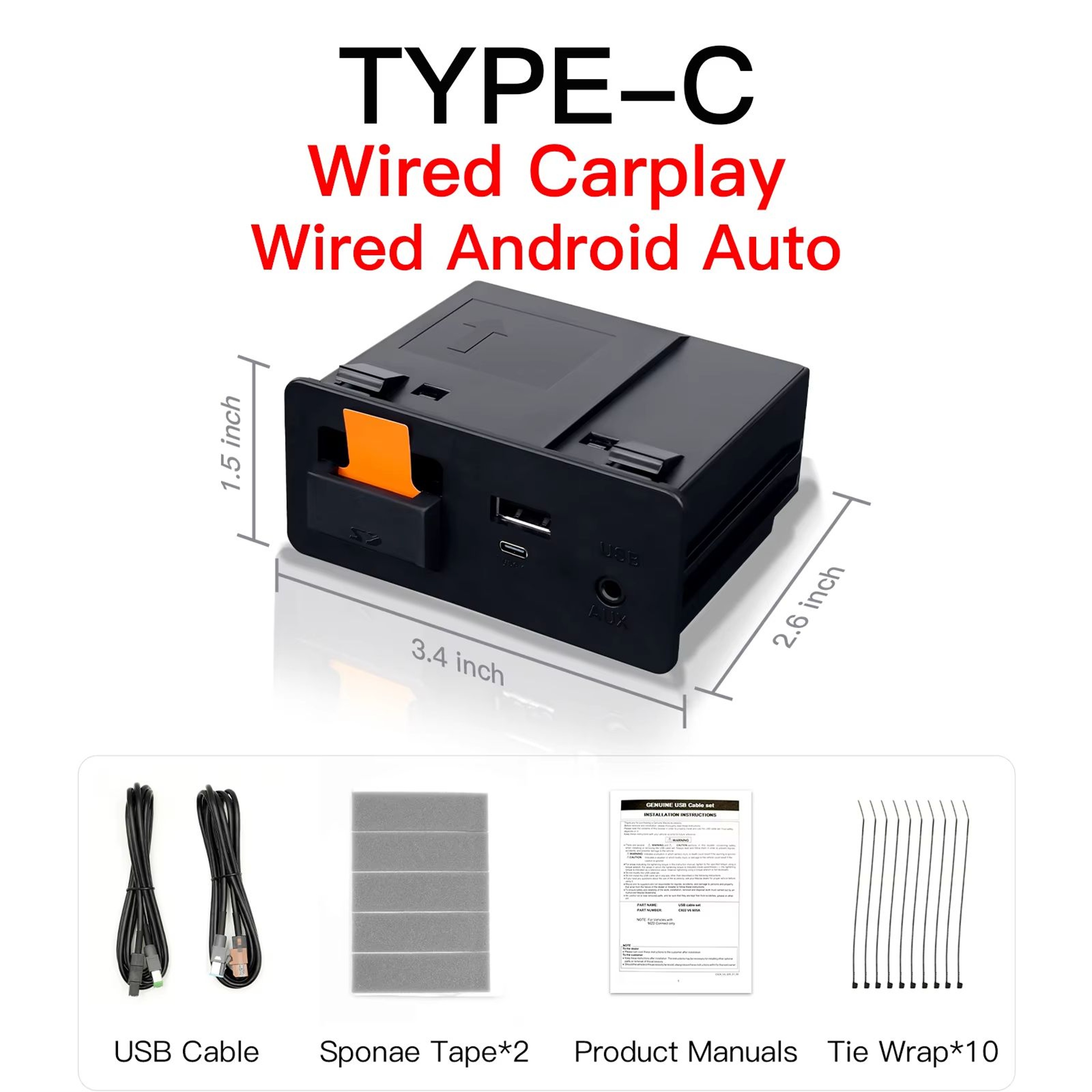 TINSOL Wireless TypeC CarPlay  Android Auto Adapter USB Hub For Mazda Retrofit 6