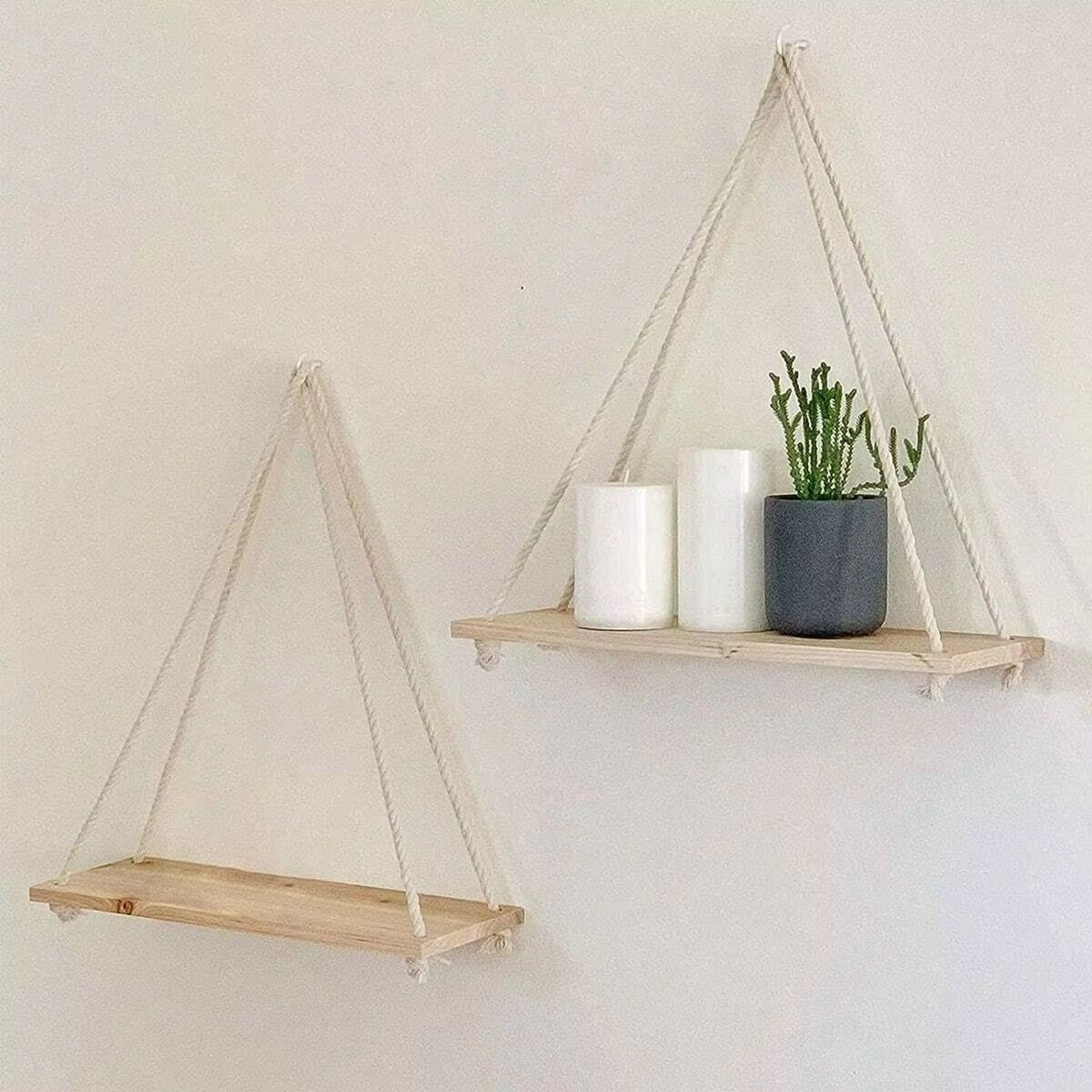 TINSOL WallHanging Wooden Flower Pot Storage Rack With Rope 2
