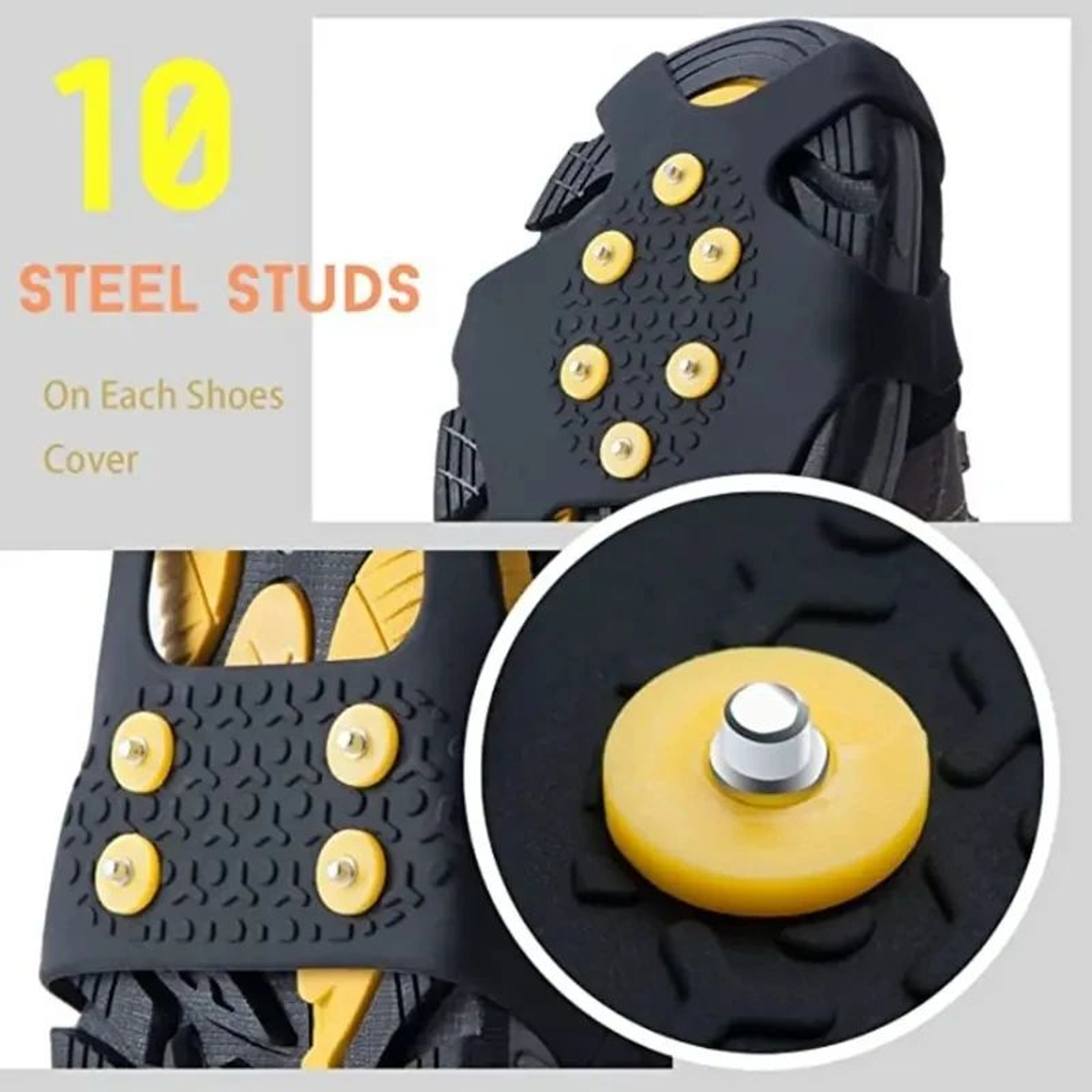TINSOL 2Pack Steel Stud Crampons Snow Grips  Rubber Traction Cleats For Ice Snow Hiking  Jogging 4