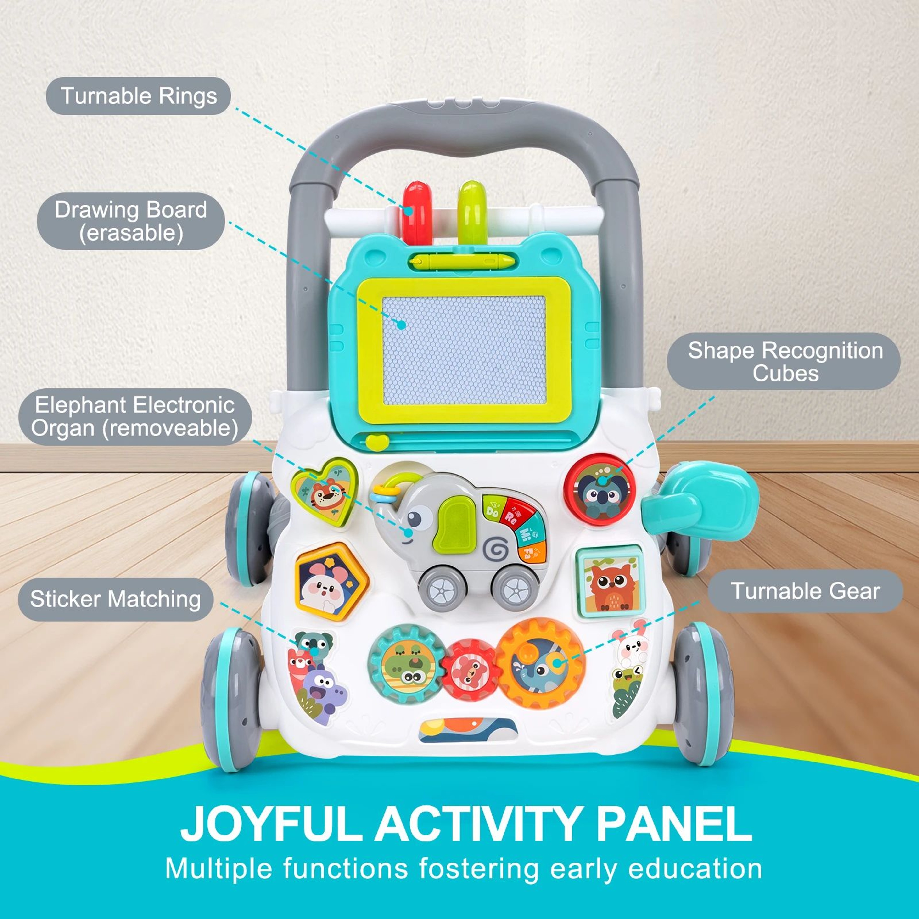 Multifunction Baby Cartoon Push Walker Toy With Music And Drawing Board 3