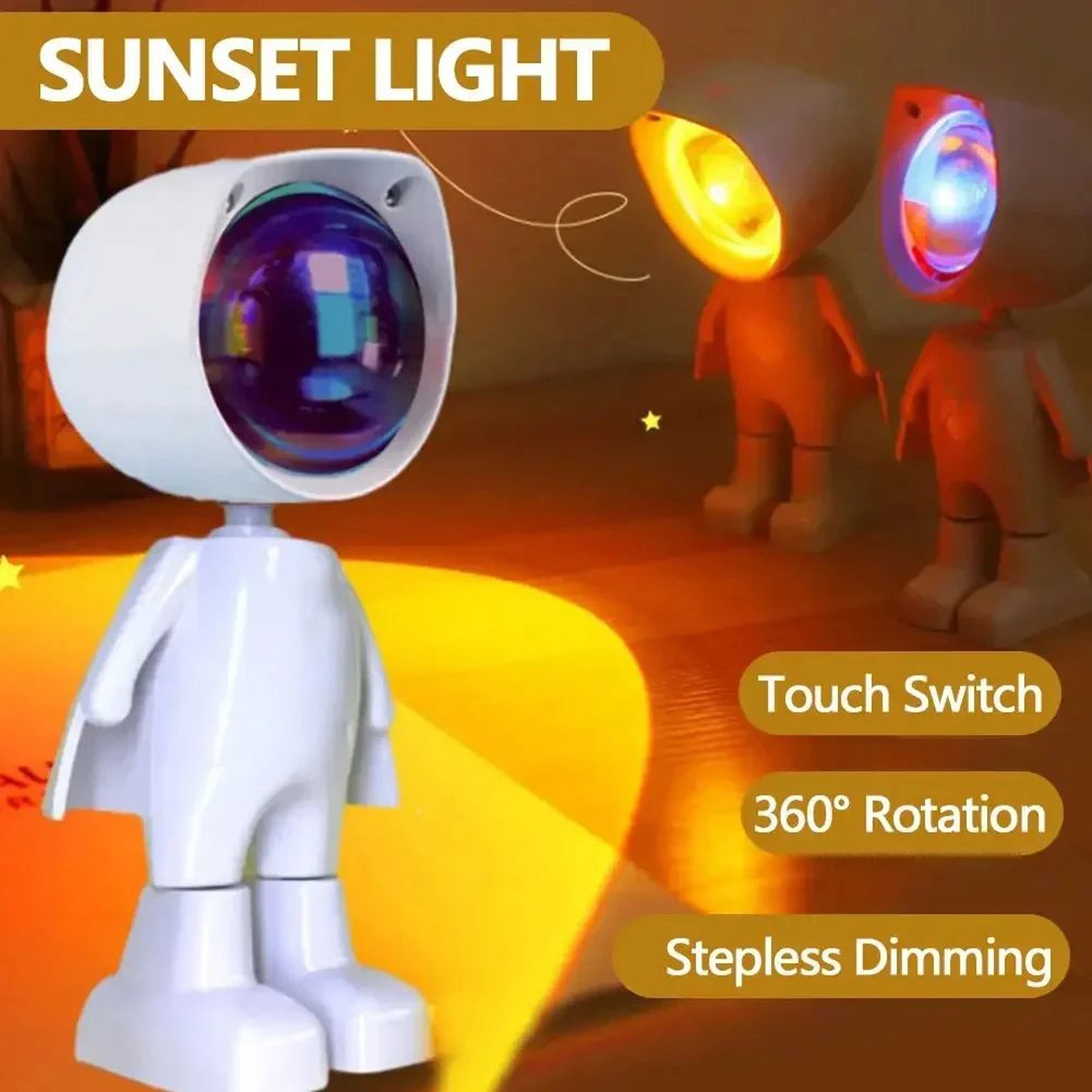 Astronaut Robot LED Sunset Projection Lamp Rechargeable Mood Light 3