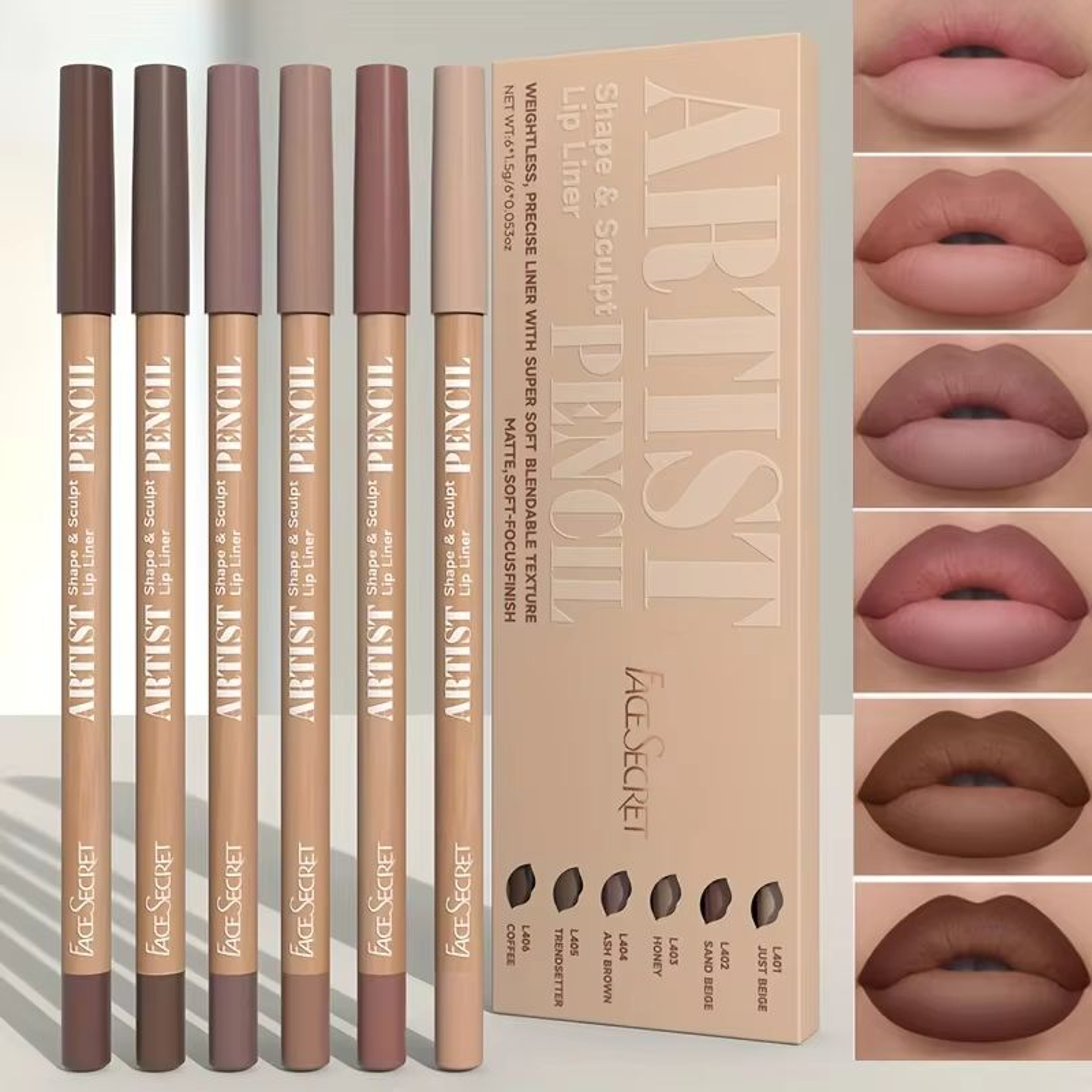 6Piece Velvet Matte Lip Liner Pencil Set LongLasting Waterproof Definition 6