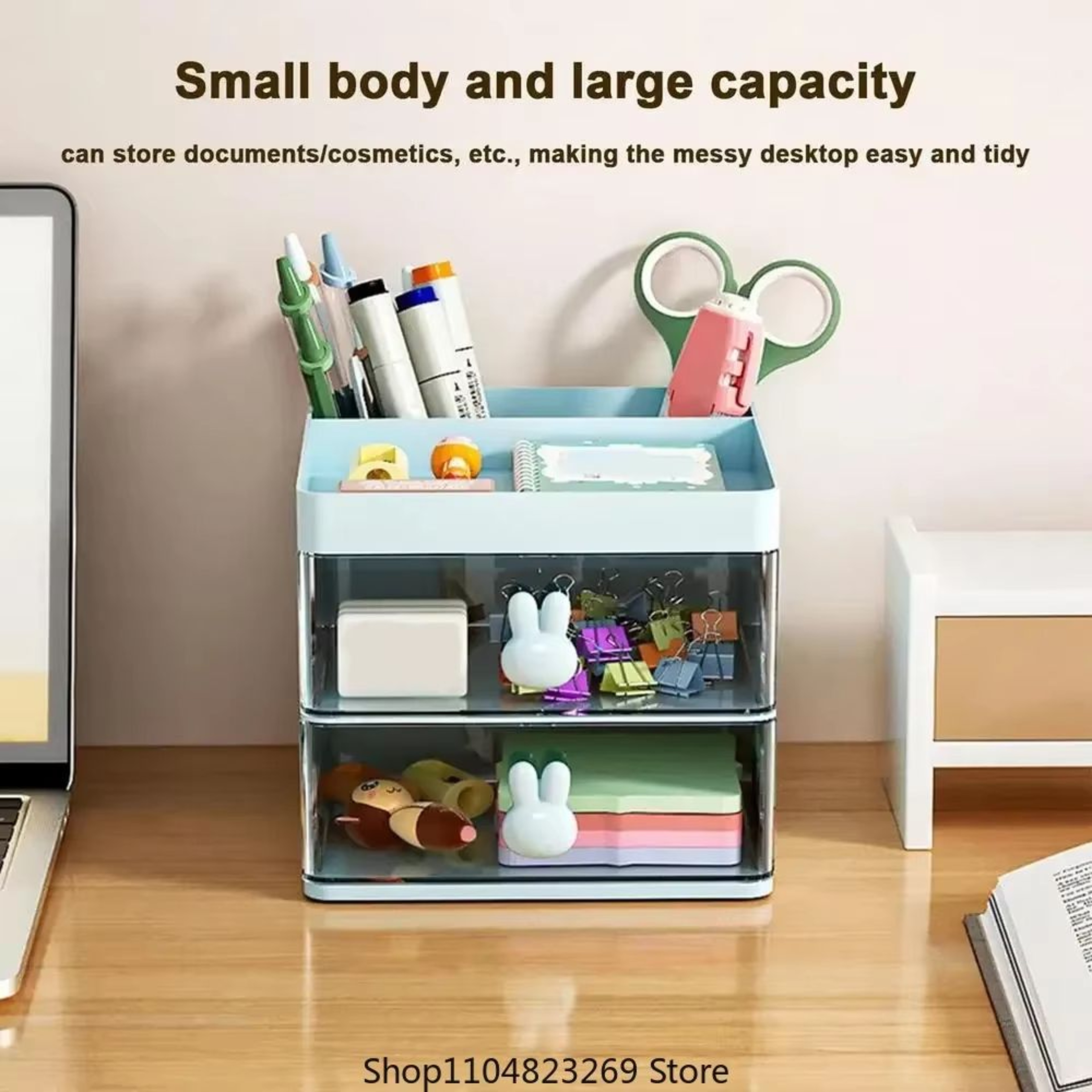 Small Desk Organizer With Drawer  MultiCompartment Desktop Storage Box 5