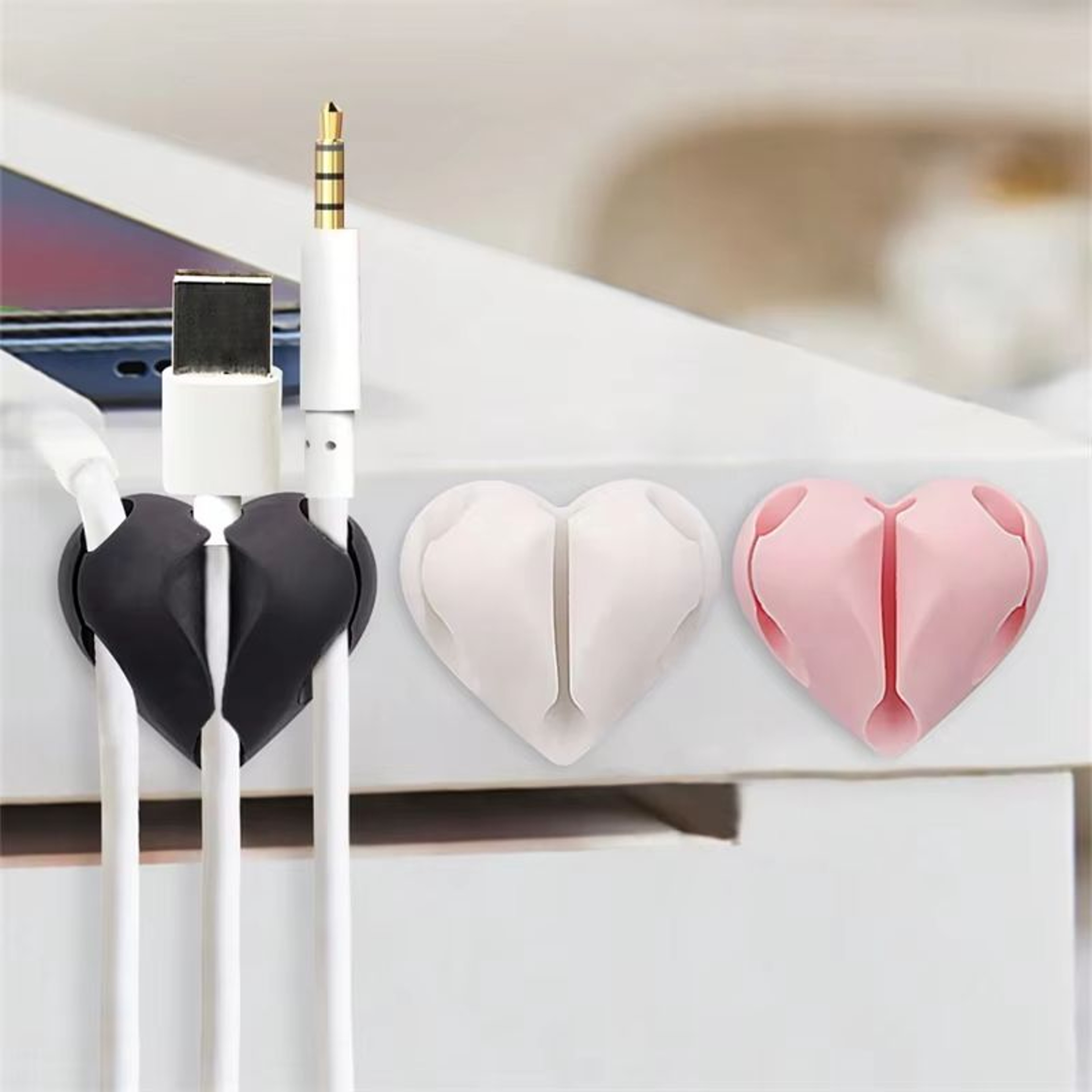 Heart Shaped Mini Cable Winder Organizer 2 Pack Adhesive Cord Holder For Desk Car And Home 0