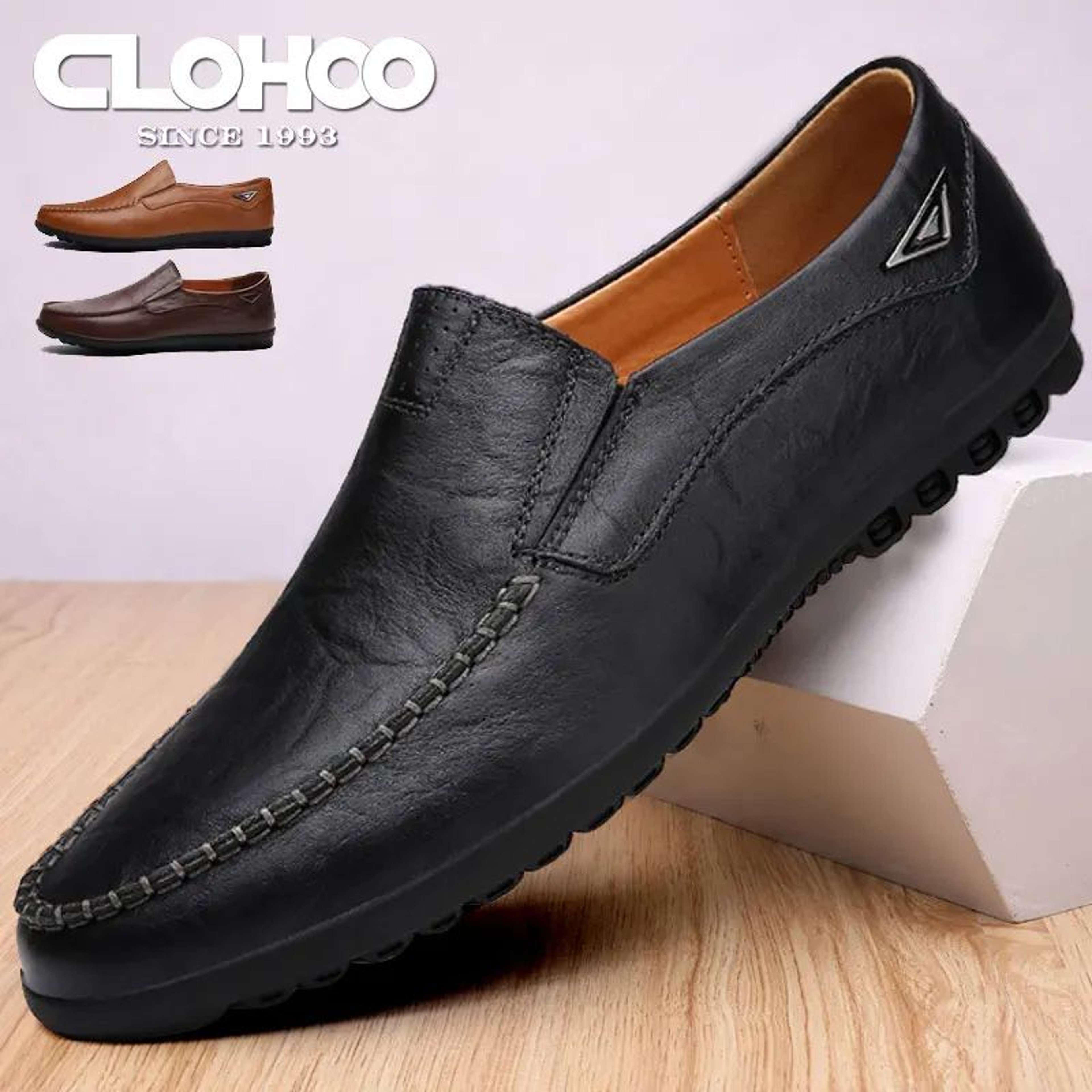 CLOHOO Handmade Mens Loafers Anti Slip Leather Slip On Driving And Business Casual Shoes 0