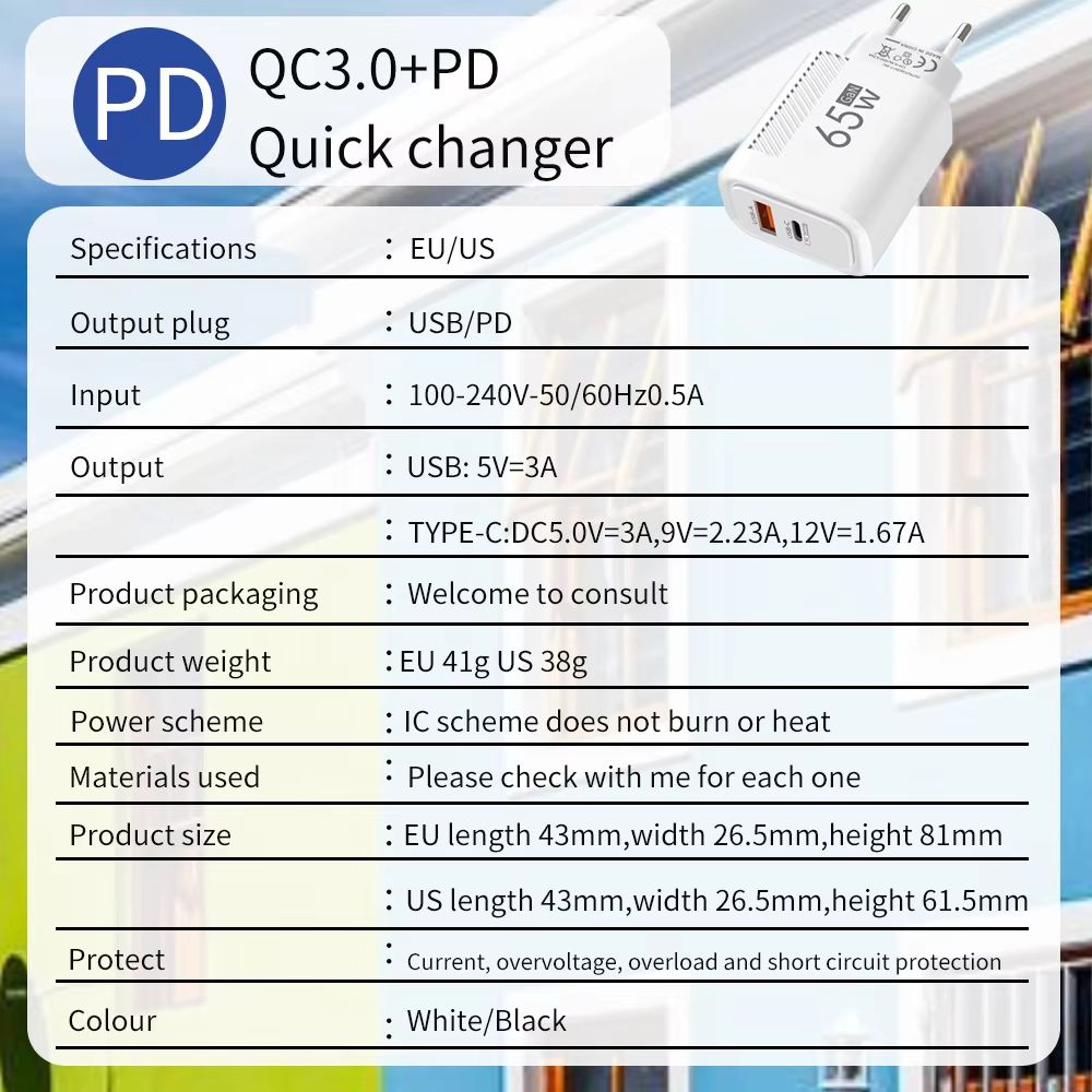 65W GaN Fast USBC PD Wall Charger Quick Charge Adapter For Smartphones And Tablets 8