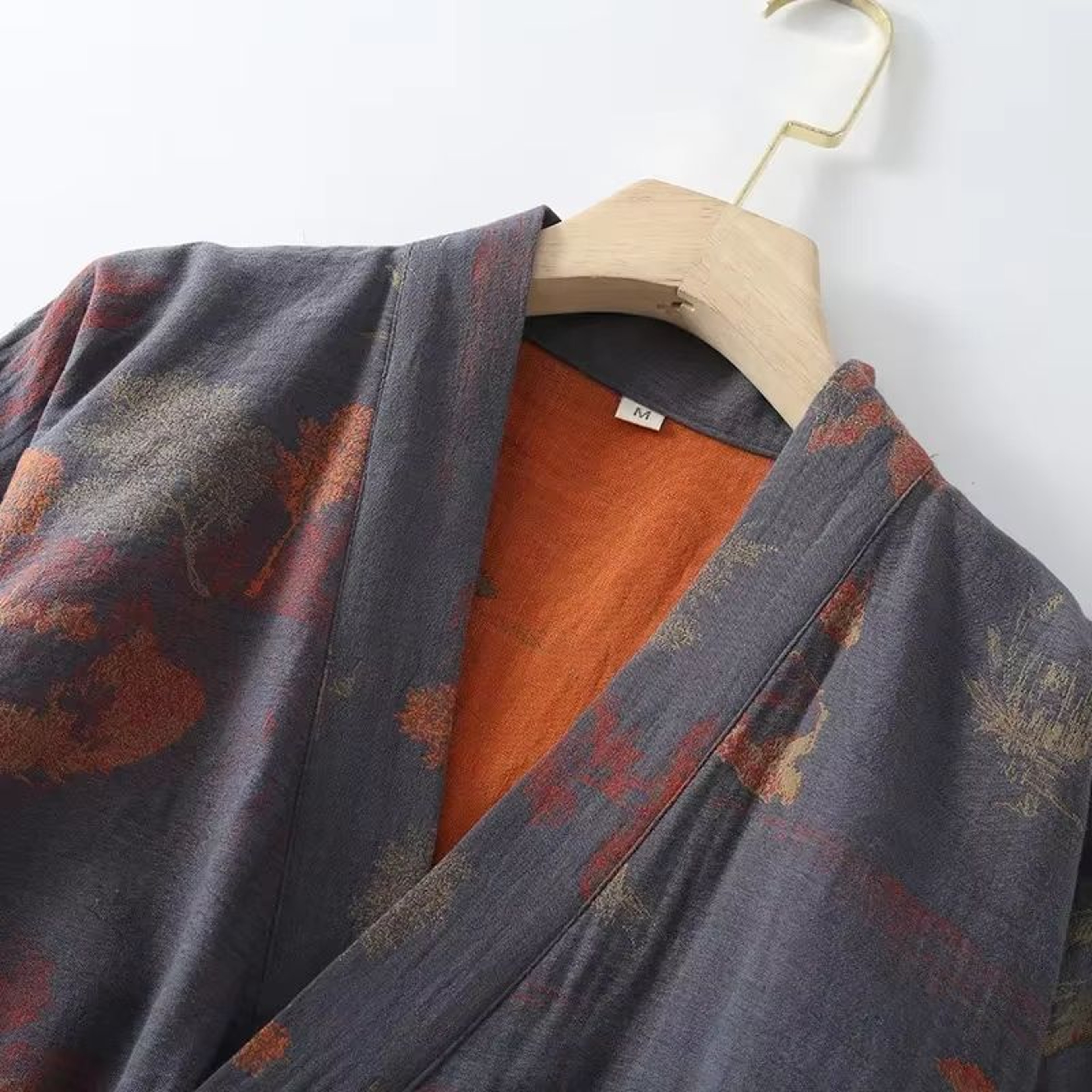 Mens Cotton Kimono Pajama Robe With Jacquard Print For Breathable Spring Comfort 1