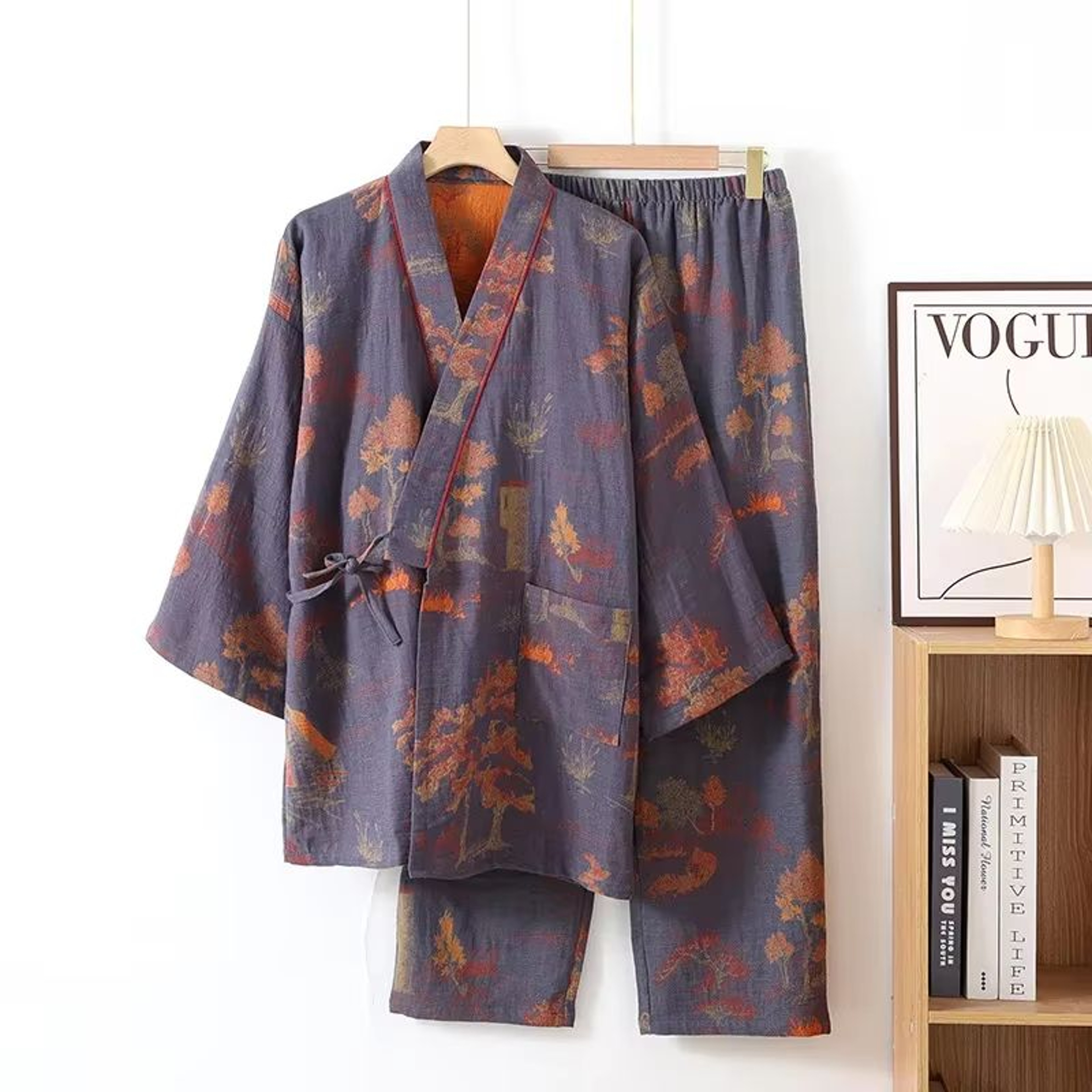 Mens Cotton Kimono Pajama Robe With Jacquard Print For Breathable Spring Comfort 8
