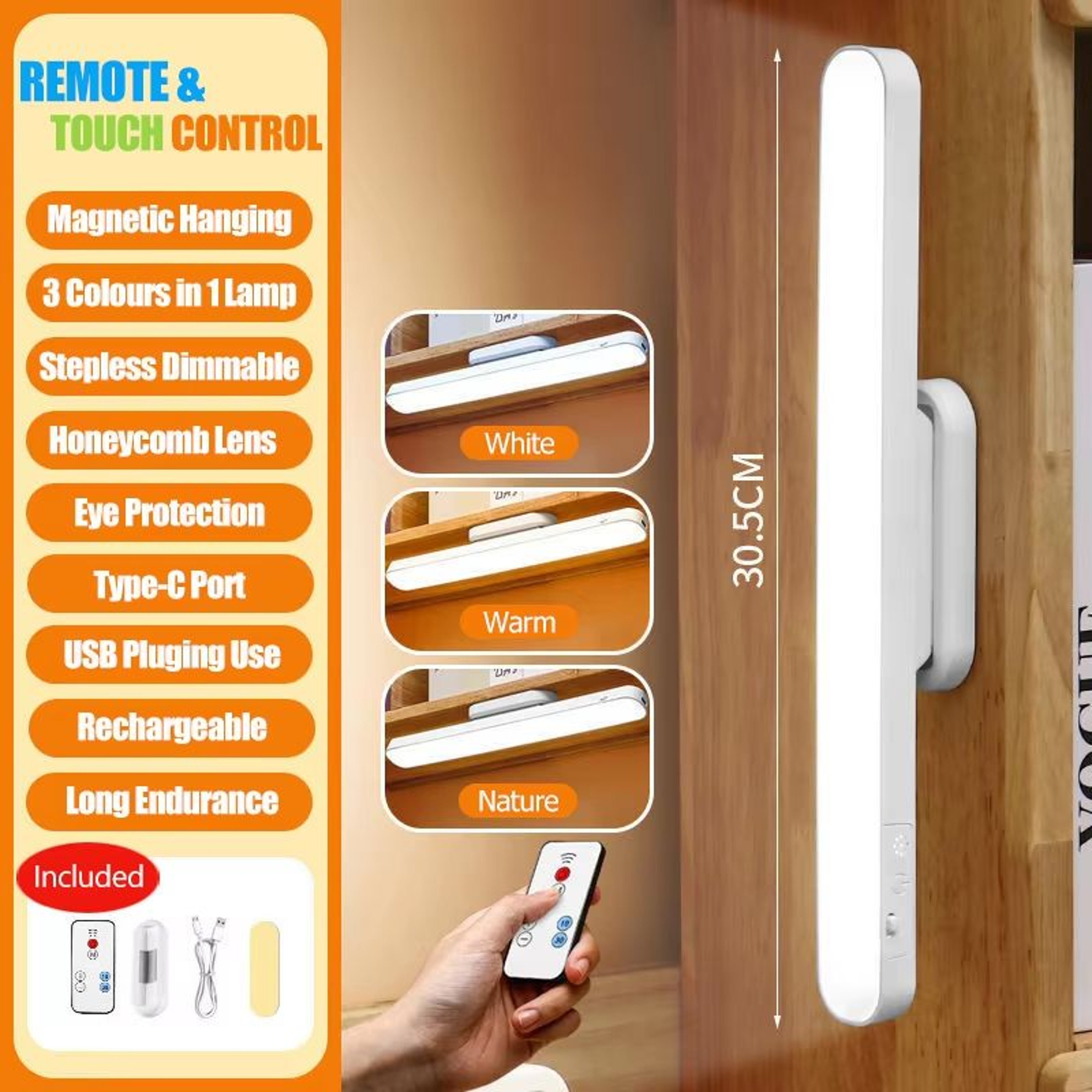 USB Rechargeable Magnetic LED Desk Lamp With 3Color Night And Reading Light 6