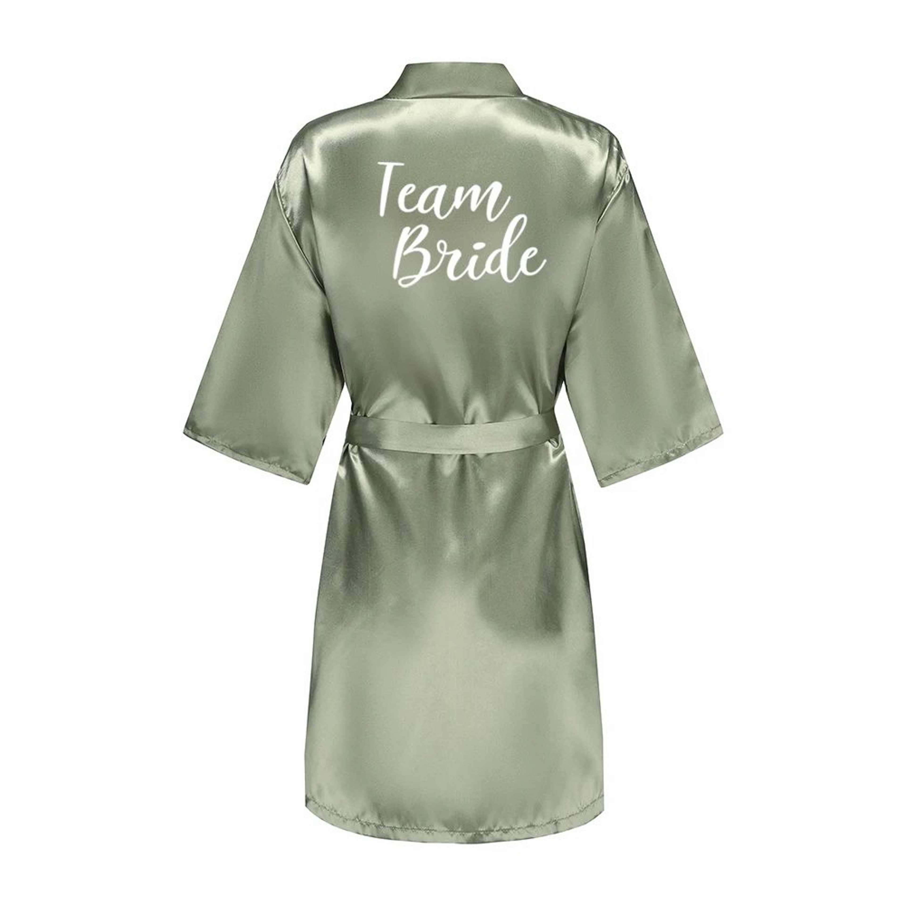 Grass Green Satin Bridal Party Robes With White Letter Bridesmaid Style 2