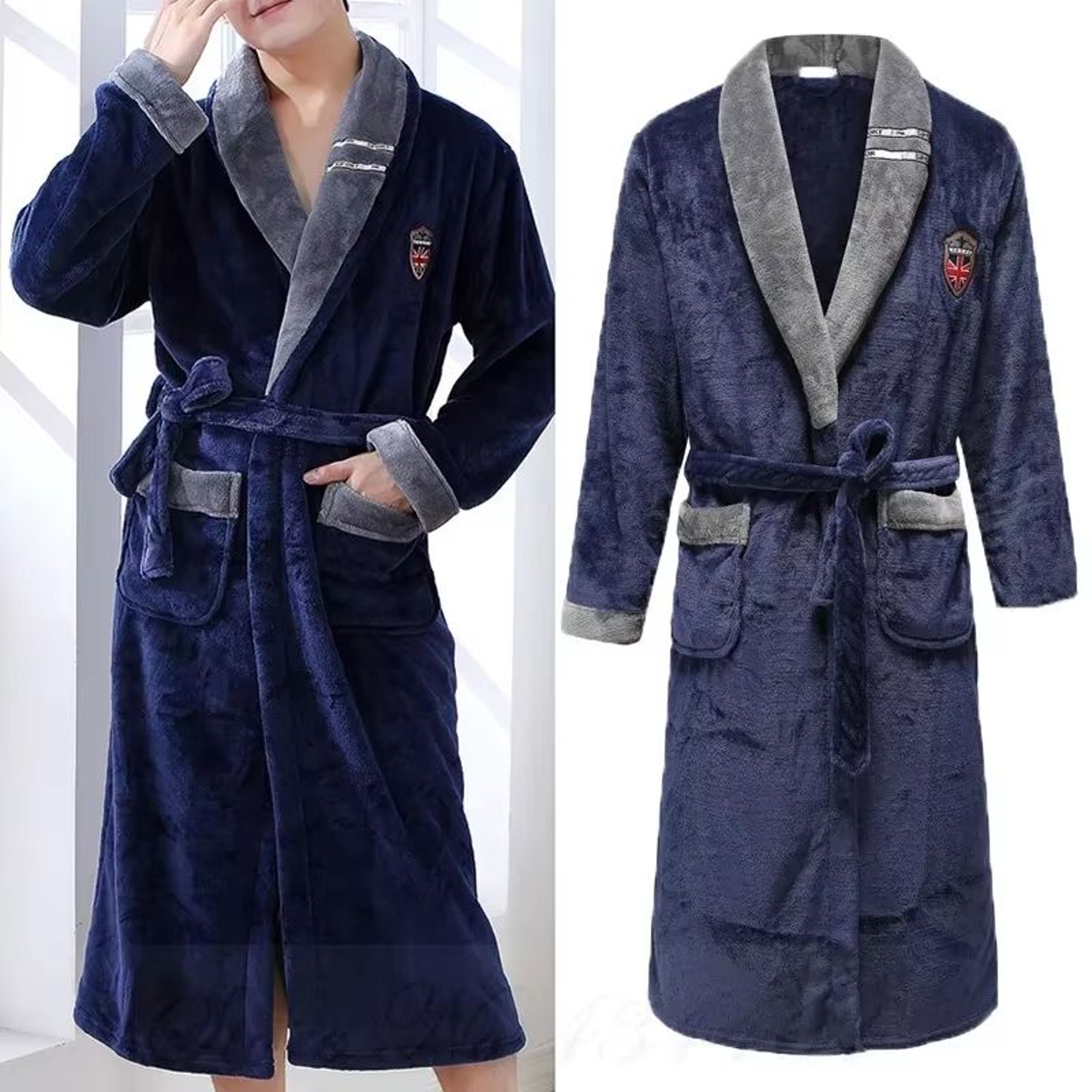 Plus Size Thick Flannel Mens Coral Fleece Kimono Bathrobe Loungewear 1