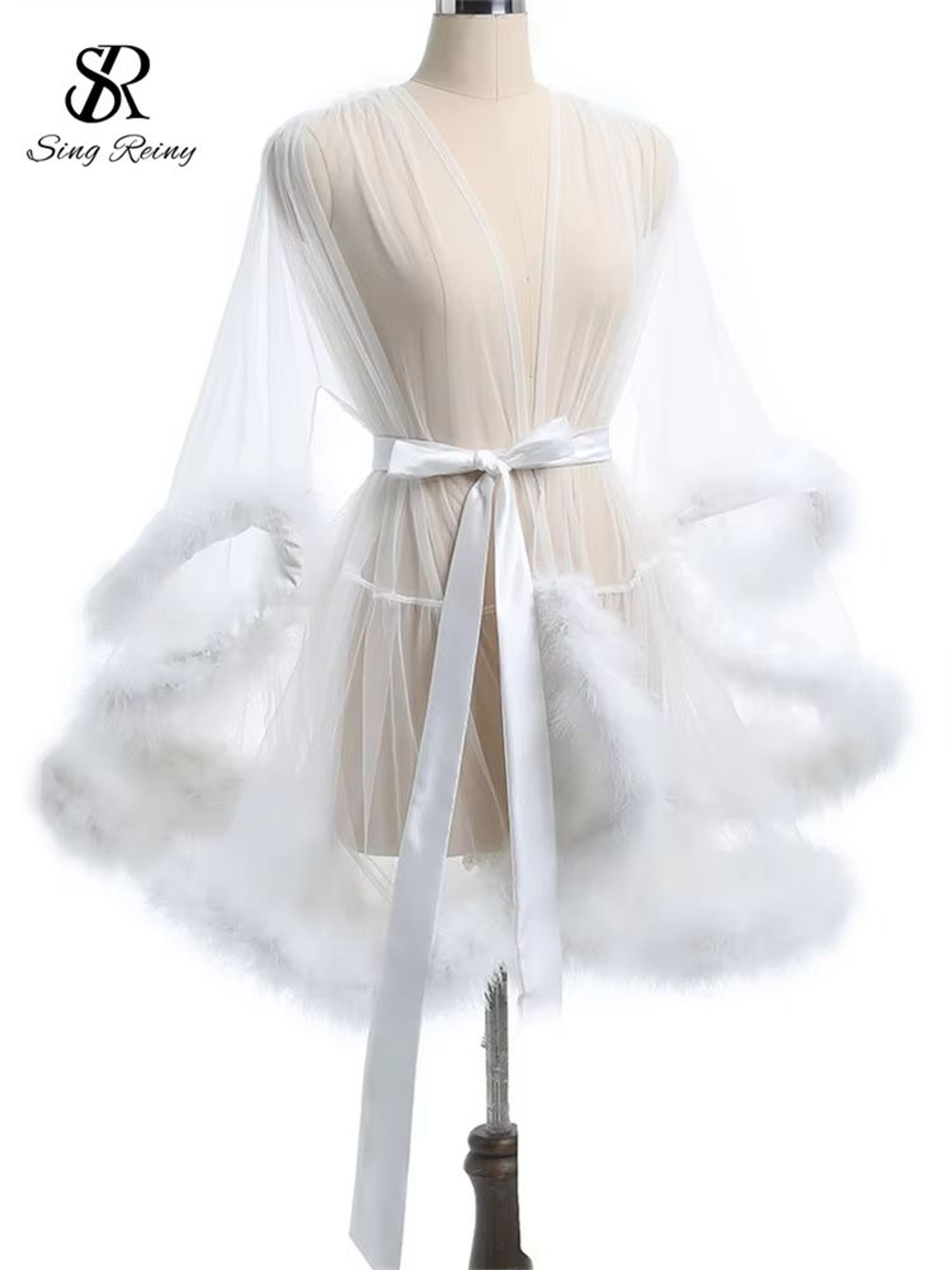 SINGREINY Sheer Lace Shapewear Robe For Women With Long Sleeves 8