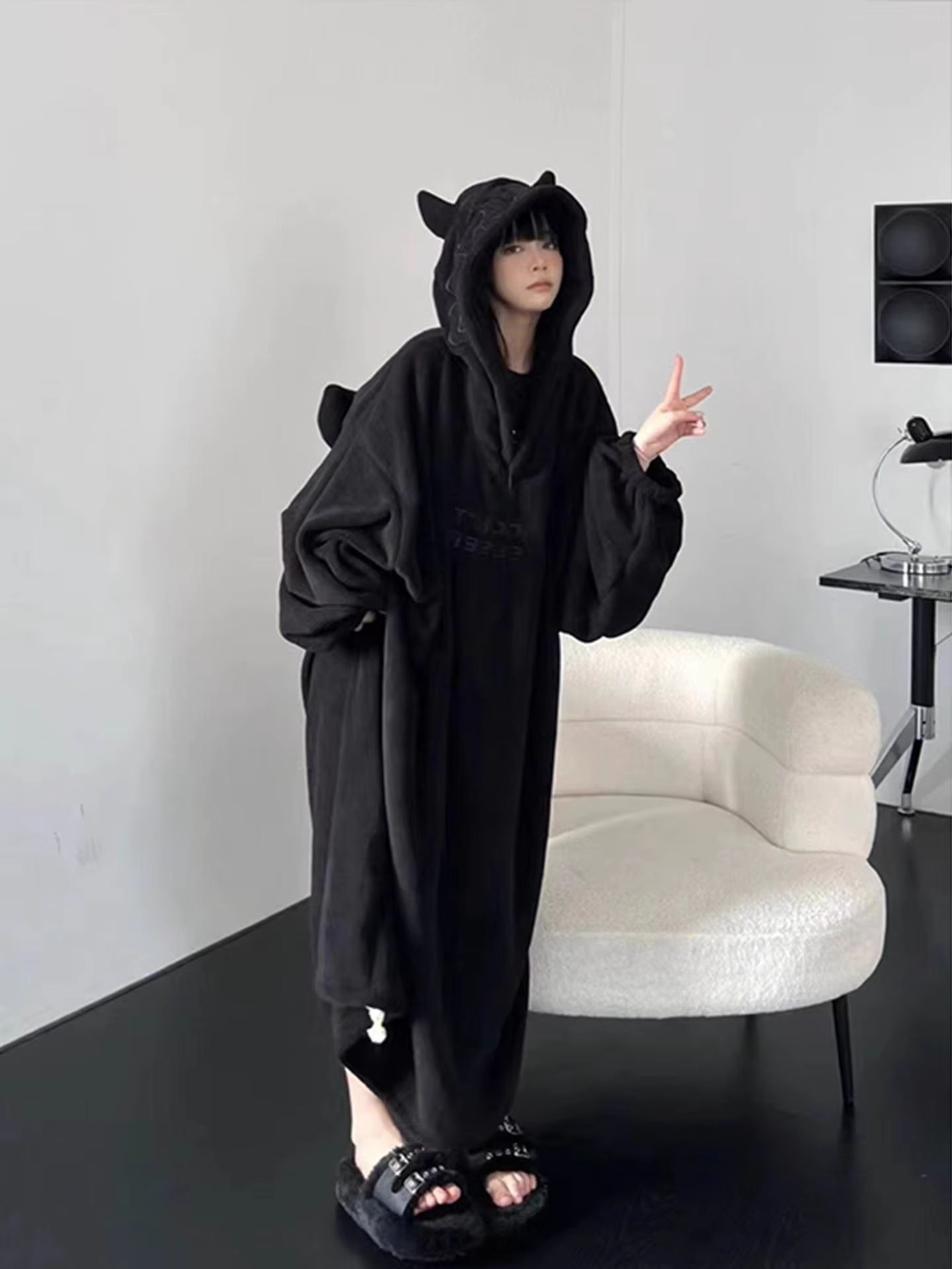 Womens Thickened Oversized Hooded Padded Pajama Dress Warm Winter Homewear 4
