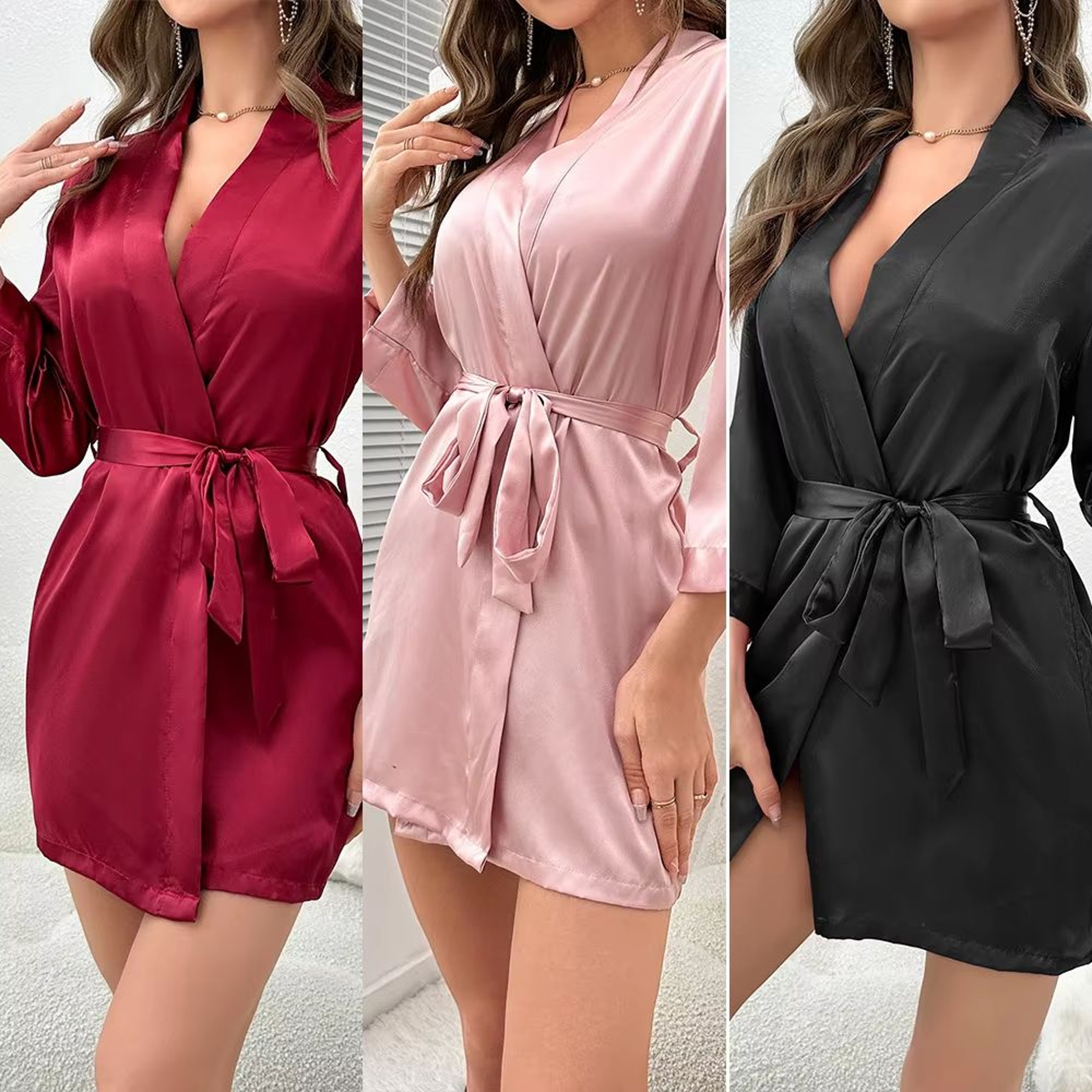 Womens Short Silky Satin Kimono Robe For Bride And Bridesmaids 0