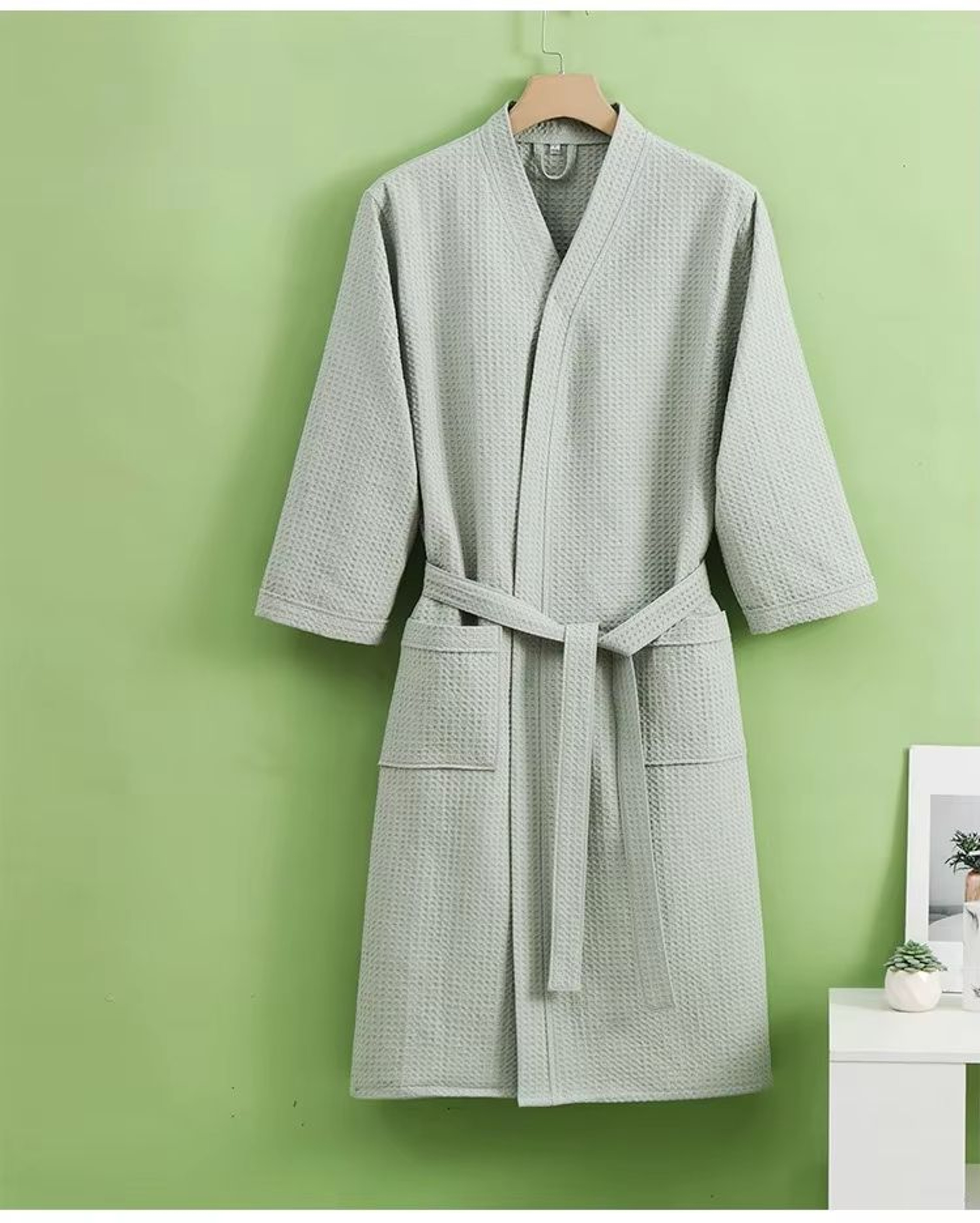 Unisex Cotton Waffle QuickDry Bathrobe For Couples AllSeason Home  Spa Wear 5