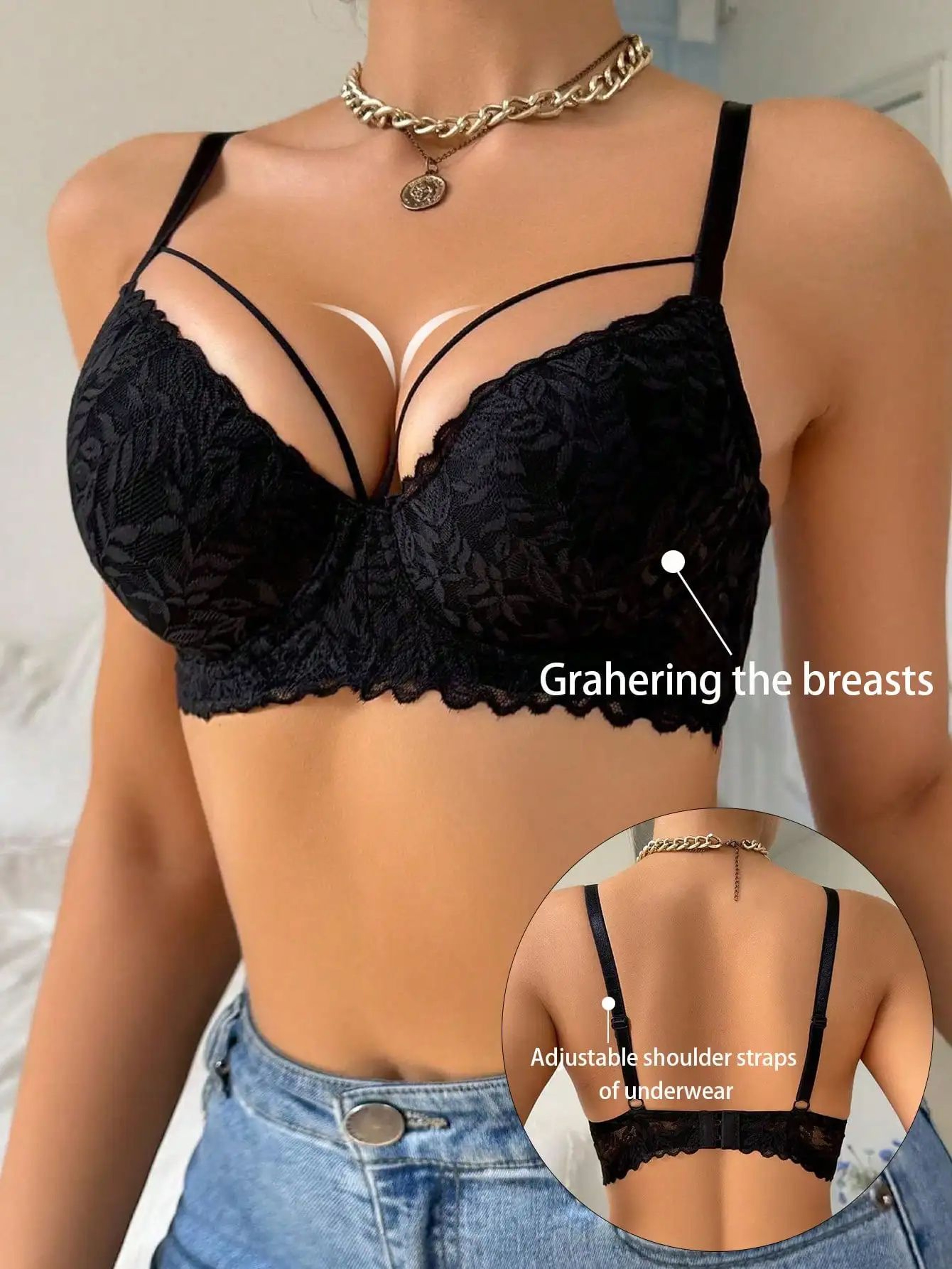 Womens 34 Lace PushUp Underwire Bra AntiSagging Breathable Comfort 0