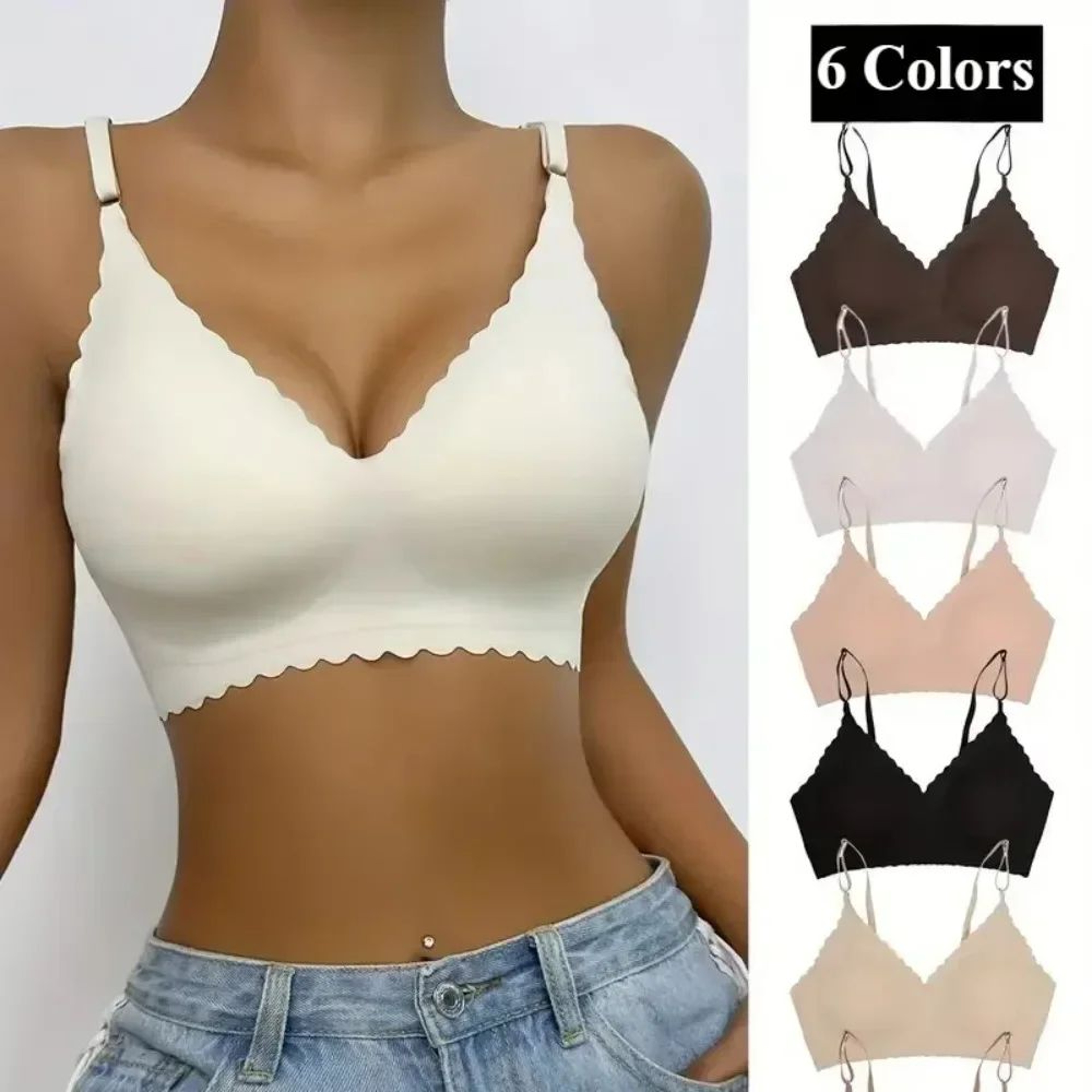 Womens Ice Silk Seamless WireFree Padded Bra With Wavy Edge Comfortable Support 0