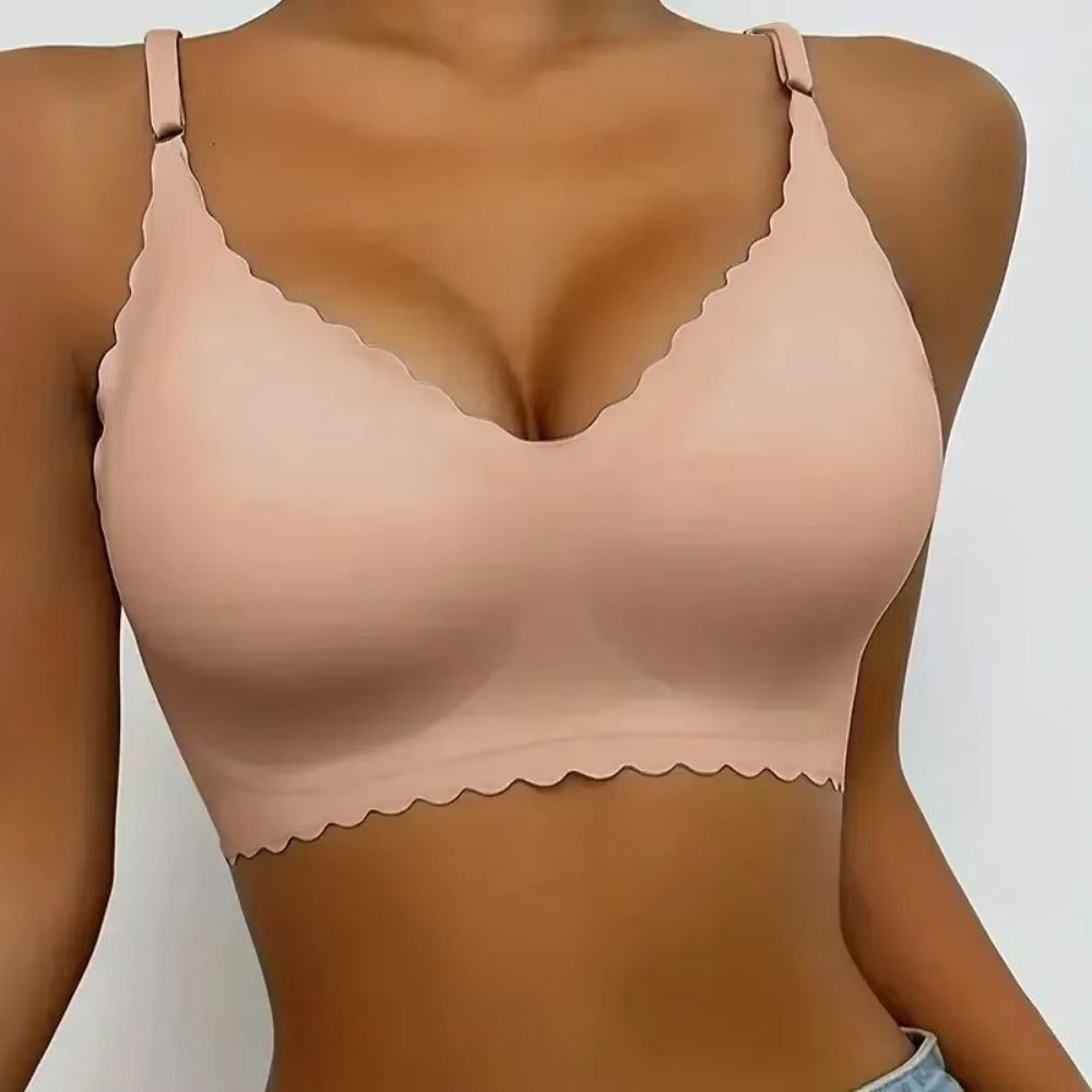 Womens Ice Silk Seamless WireFree Padded Bra With Wavy Edge Comfortable Support 1