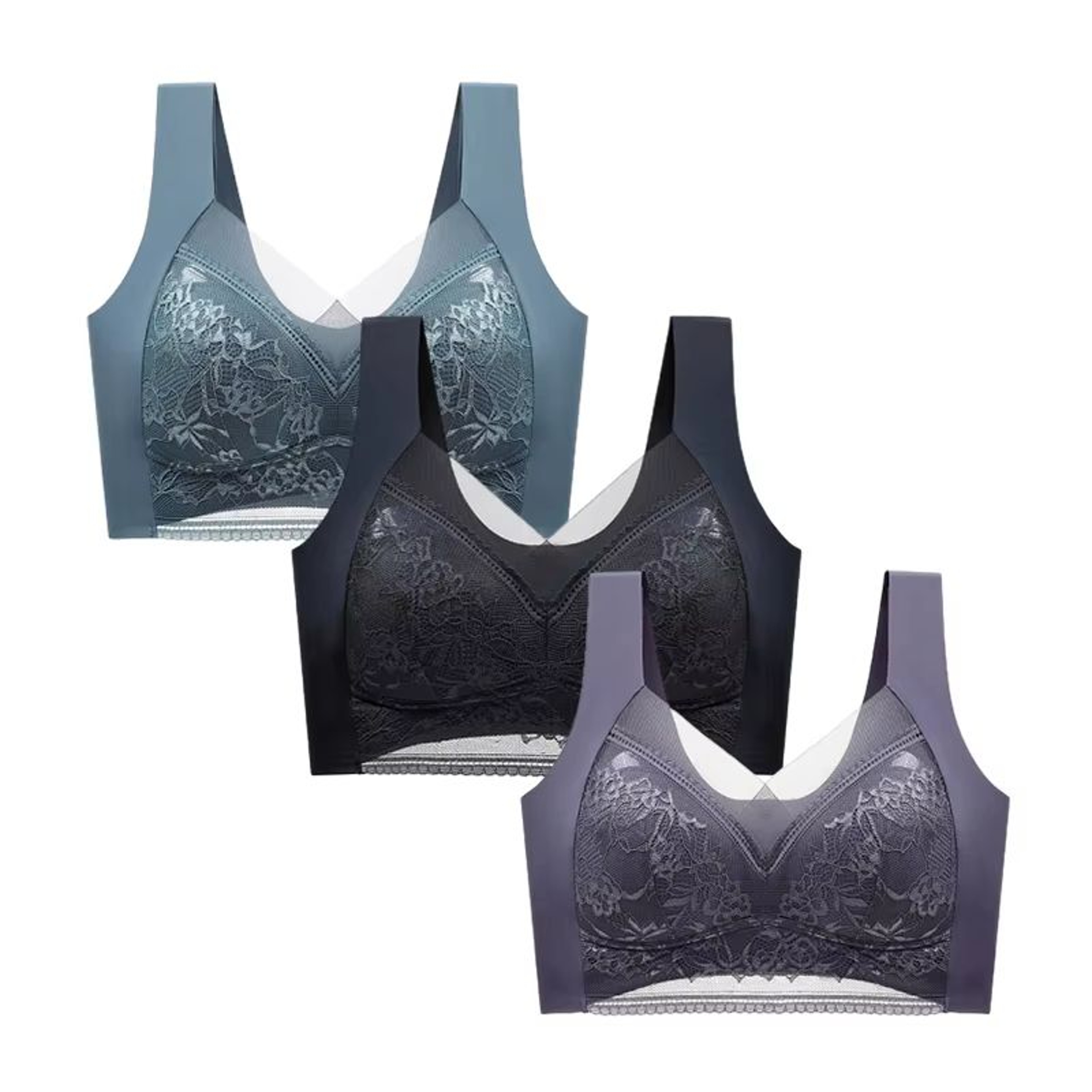 FallSweet Wireless Lace Push Up Bralette Set 3PCS Comfort Fit For Women 11