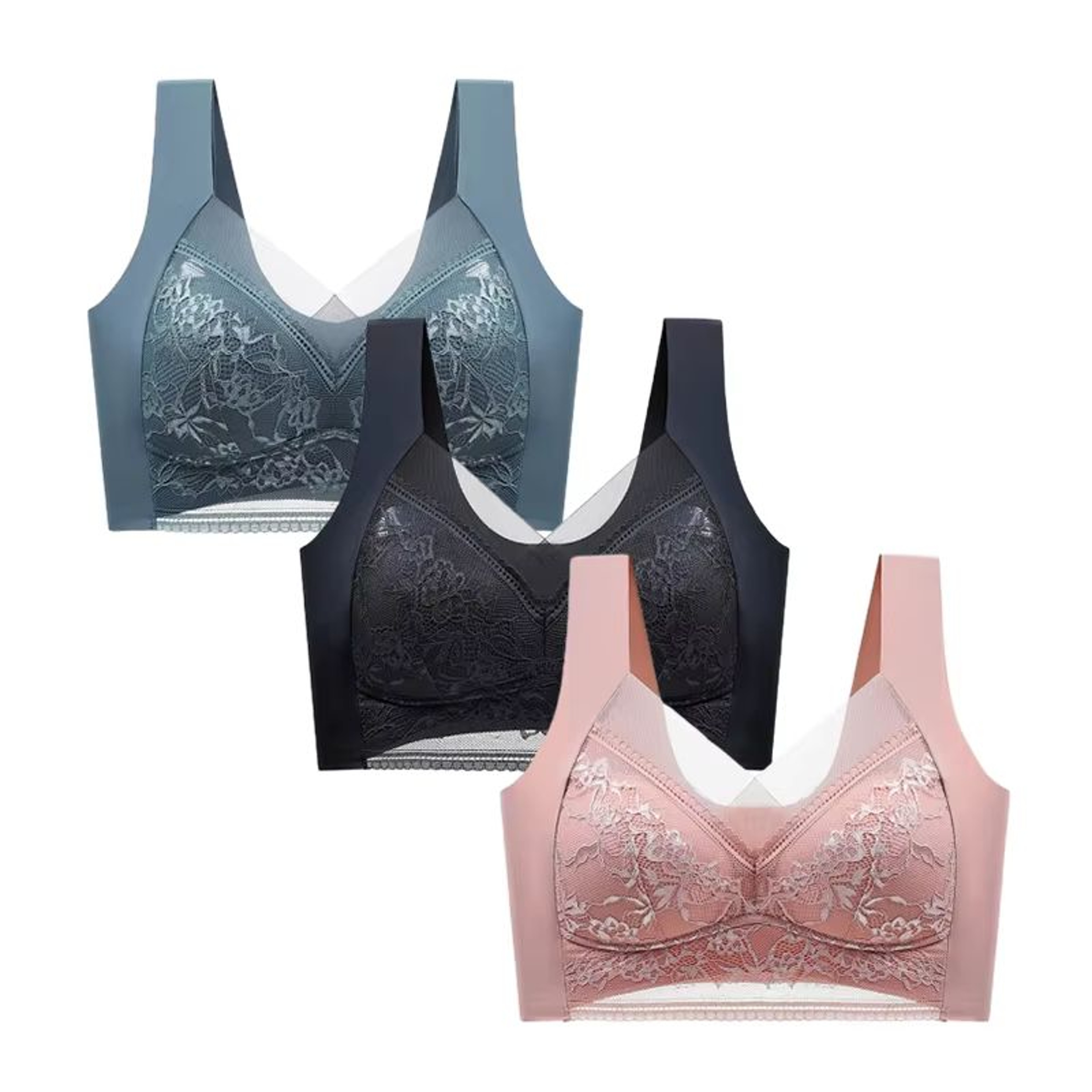 FallSweet Wireless Lace Push Up Bralette Set 3PCS Comfort Fit For Women 13