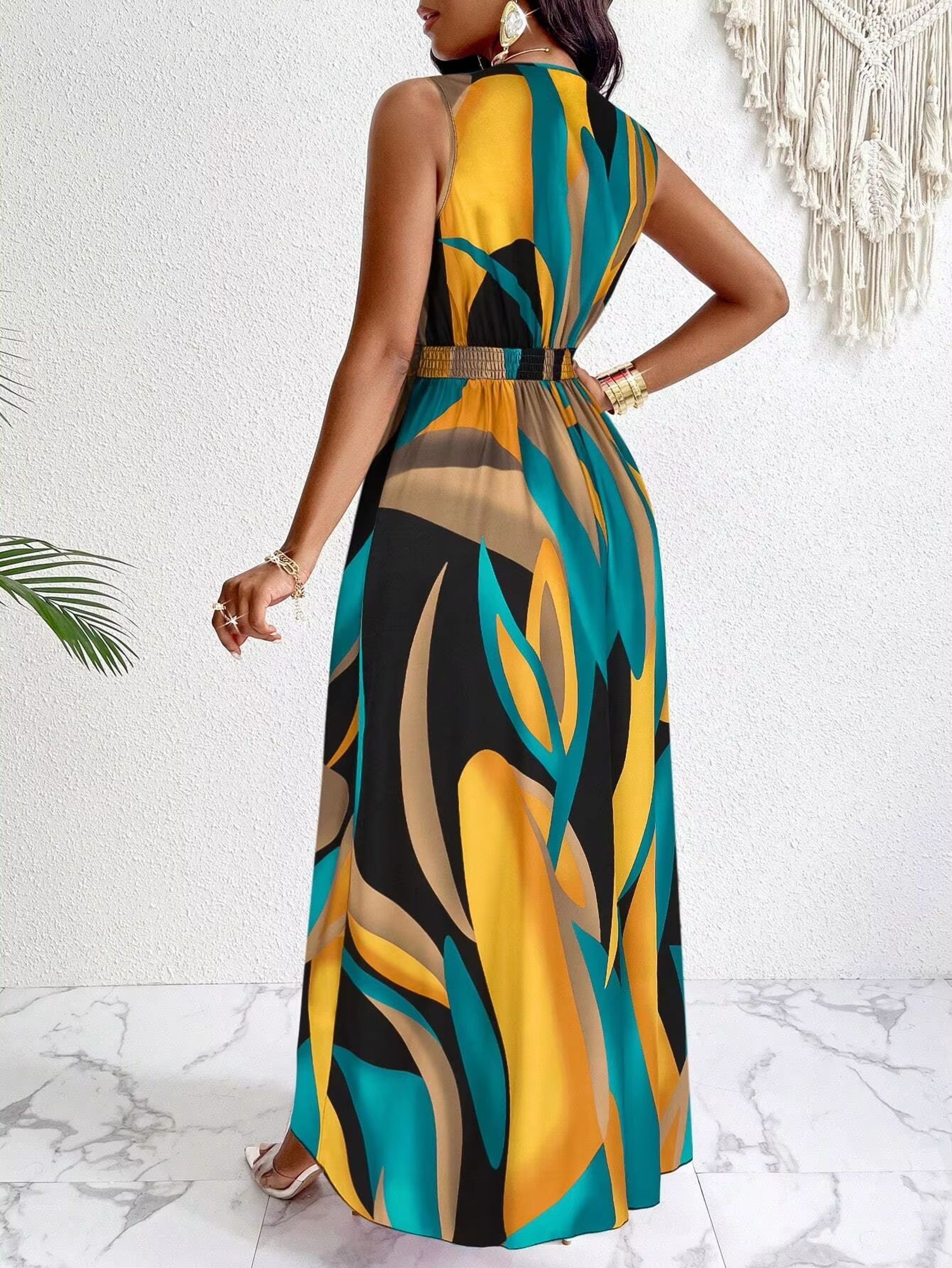 Tropical Print VNeck Maxi Dress For Women 2