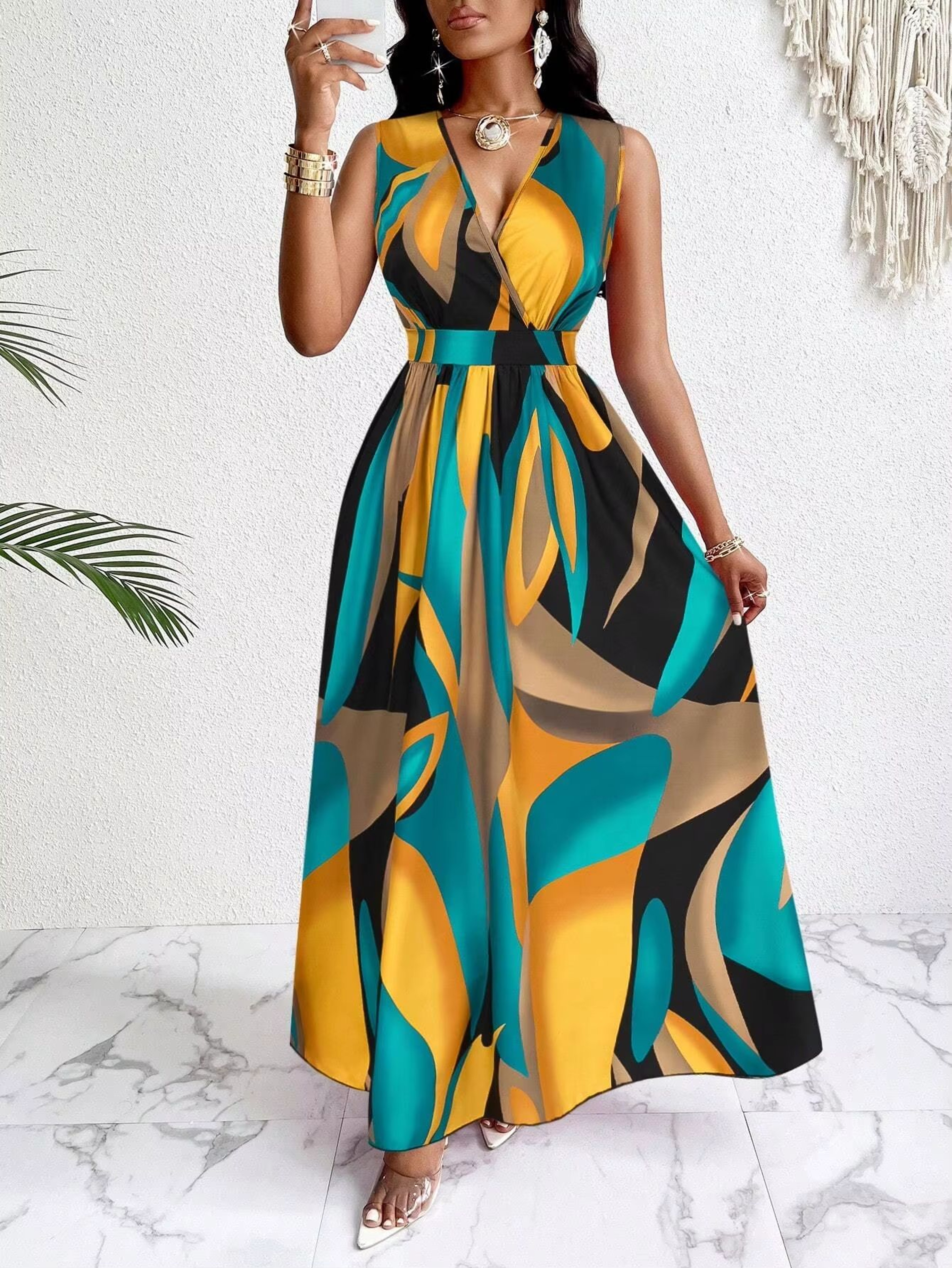 Tropical Print VNeck Maxi Dress For Women 4