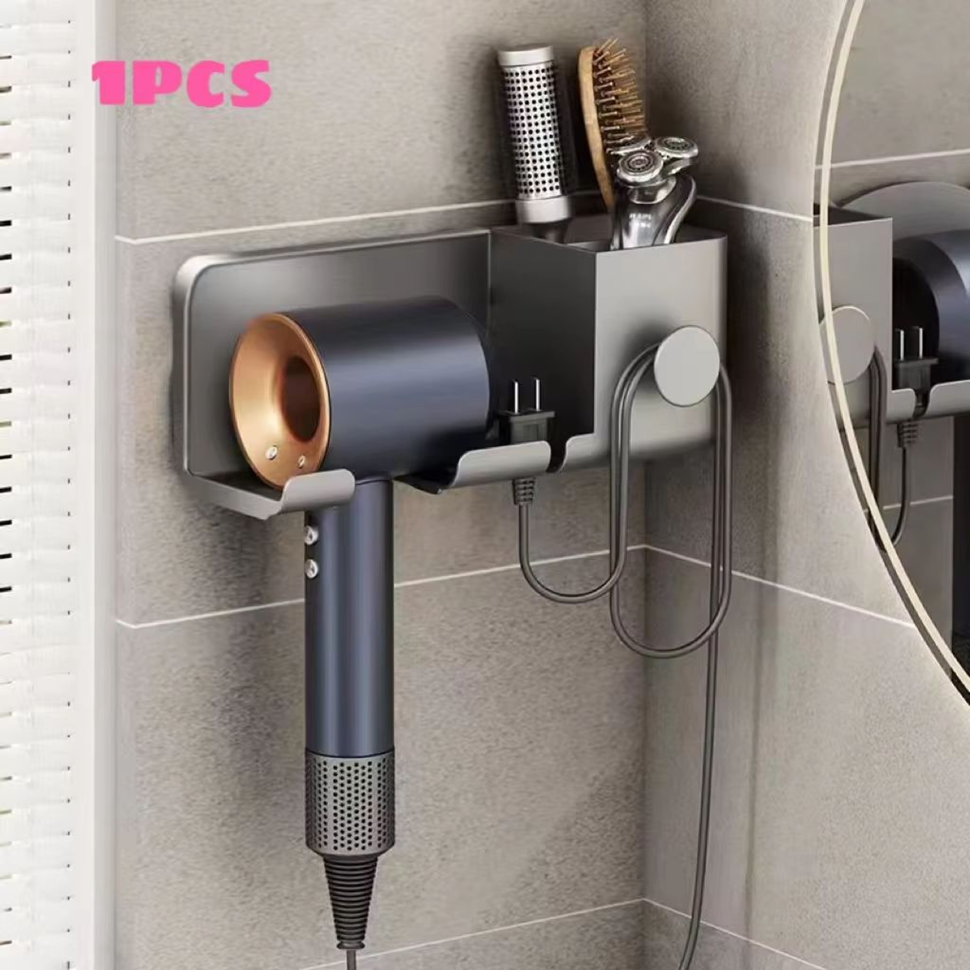 Wall Mounted Hair Dryer Holder  MultiFunctional Storage Rack 0