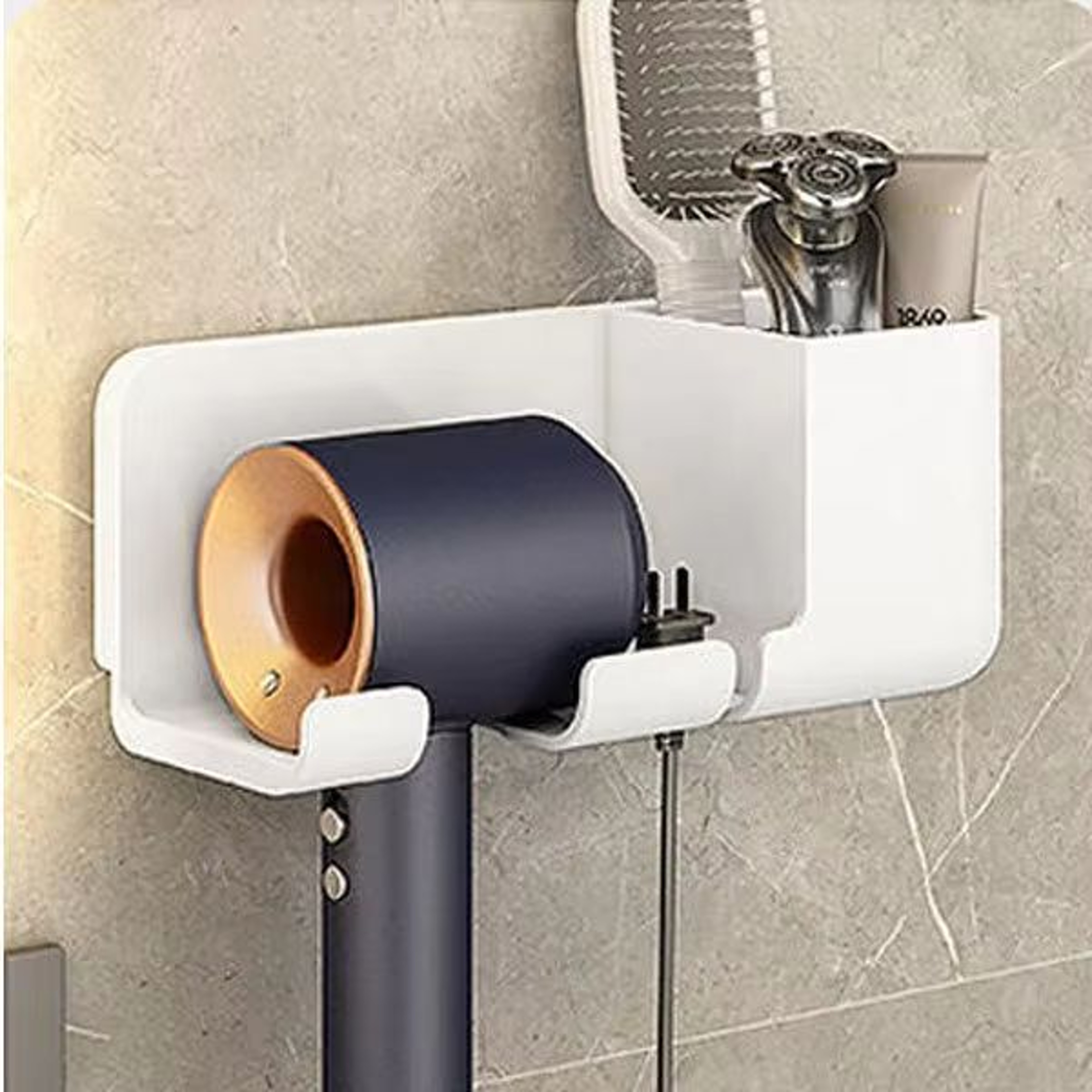 Wall Mounted Hair Dryer Holder  MultiFunctional Storage Rack 6