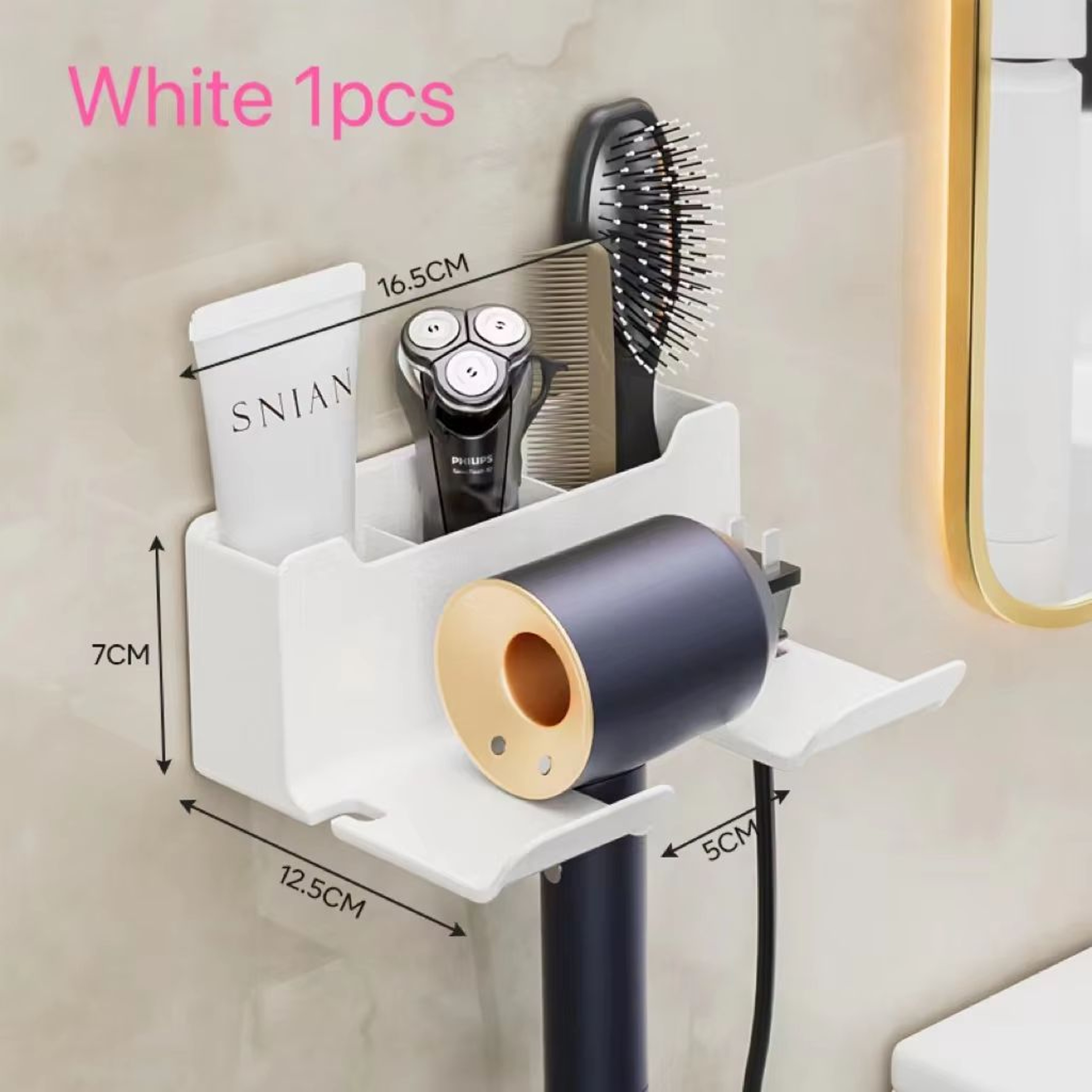 Wall Mounted Hair Dryer Holder  MultiFunctional Storage Rack 8