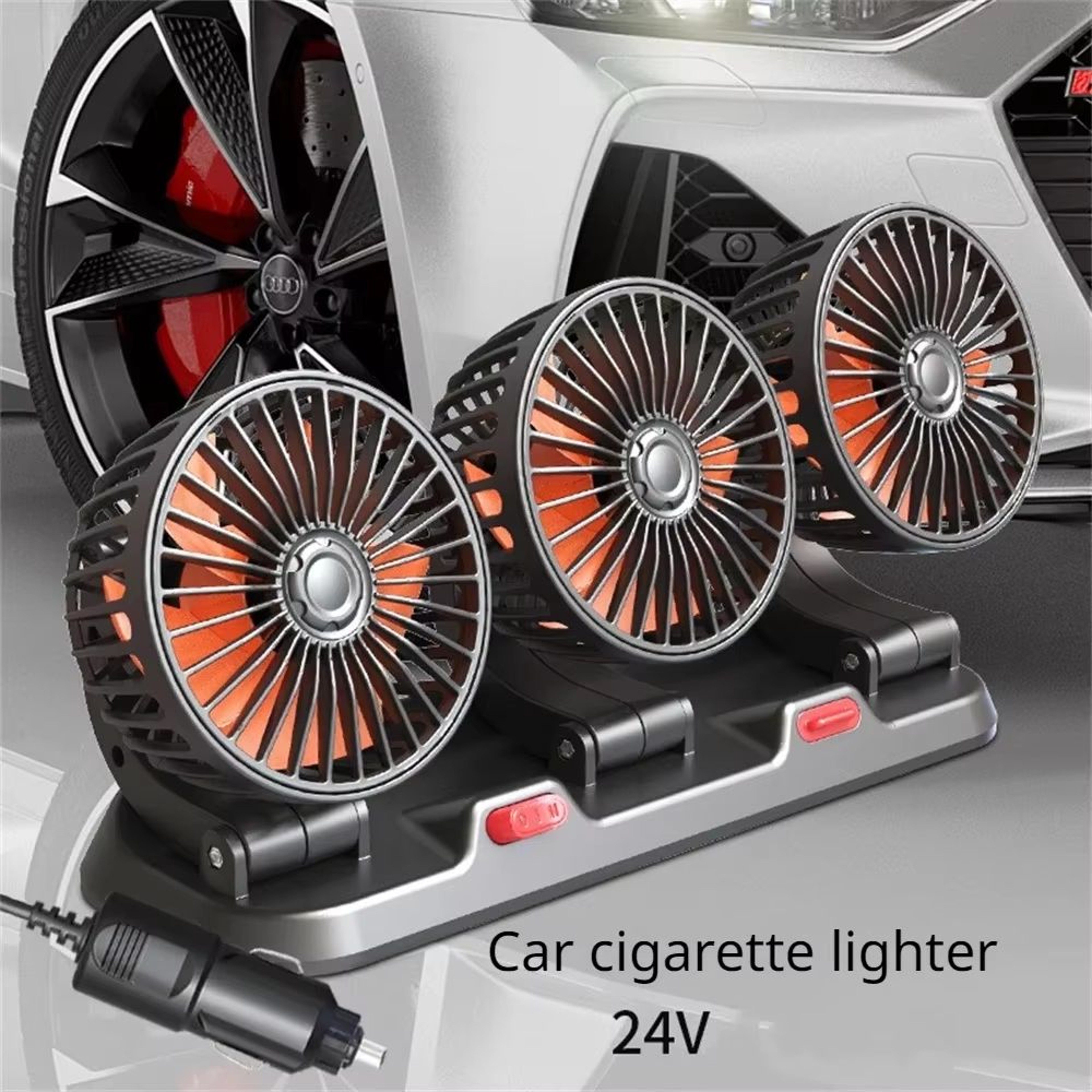 360 Adjustable TripleHead Car Fan 2Speed USB12V24V Silent Air Circulation Fan 12
