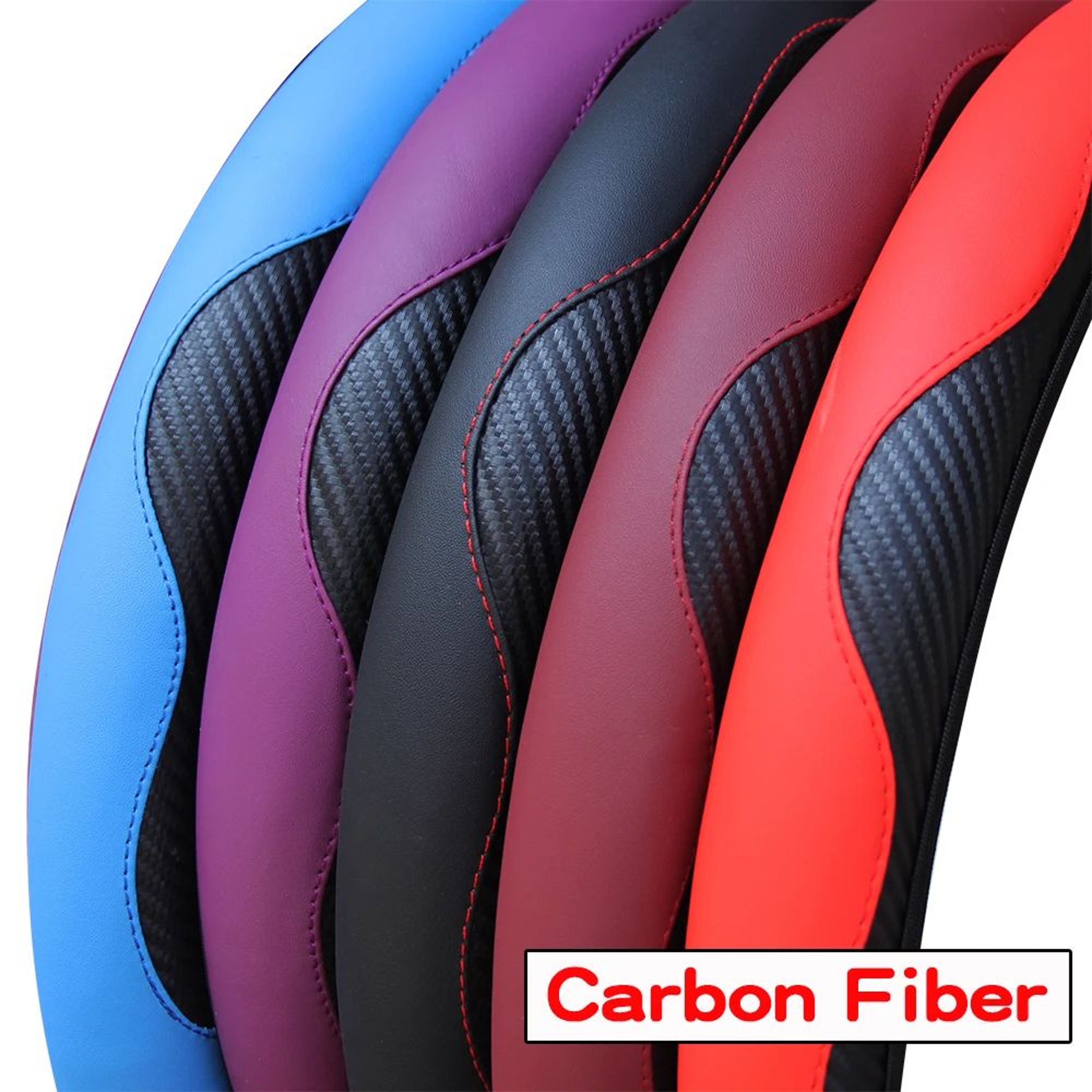 PU Carbon Fiber Leather Steering Wheel Cover For 145  15 In Cars No Inner Ring 4