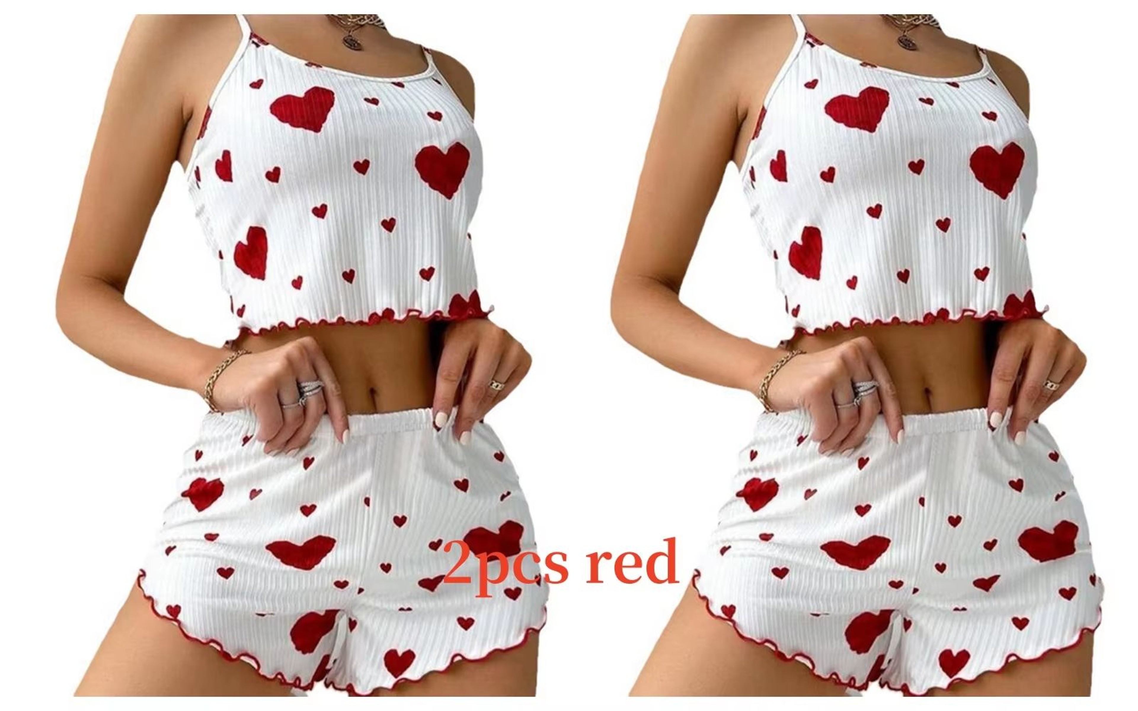 Womens 2 PCS Pajamas Set  Soft Short Tank Top And Shorts Sleepwear In White With Love Print 12